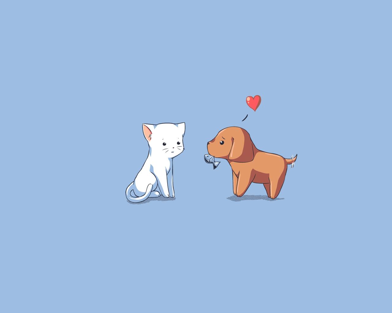 1280x1024 minimalistic fish puppies hearts kittens blue background 1280x1024 wallpaper
