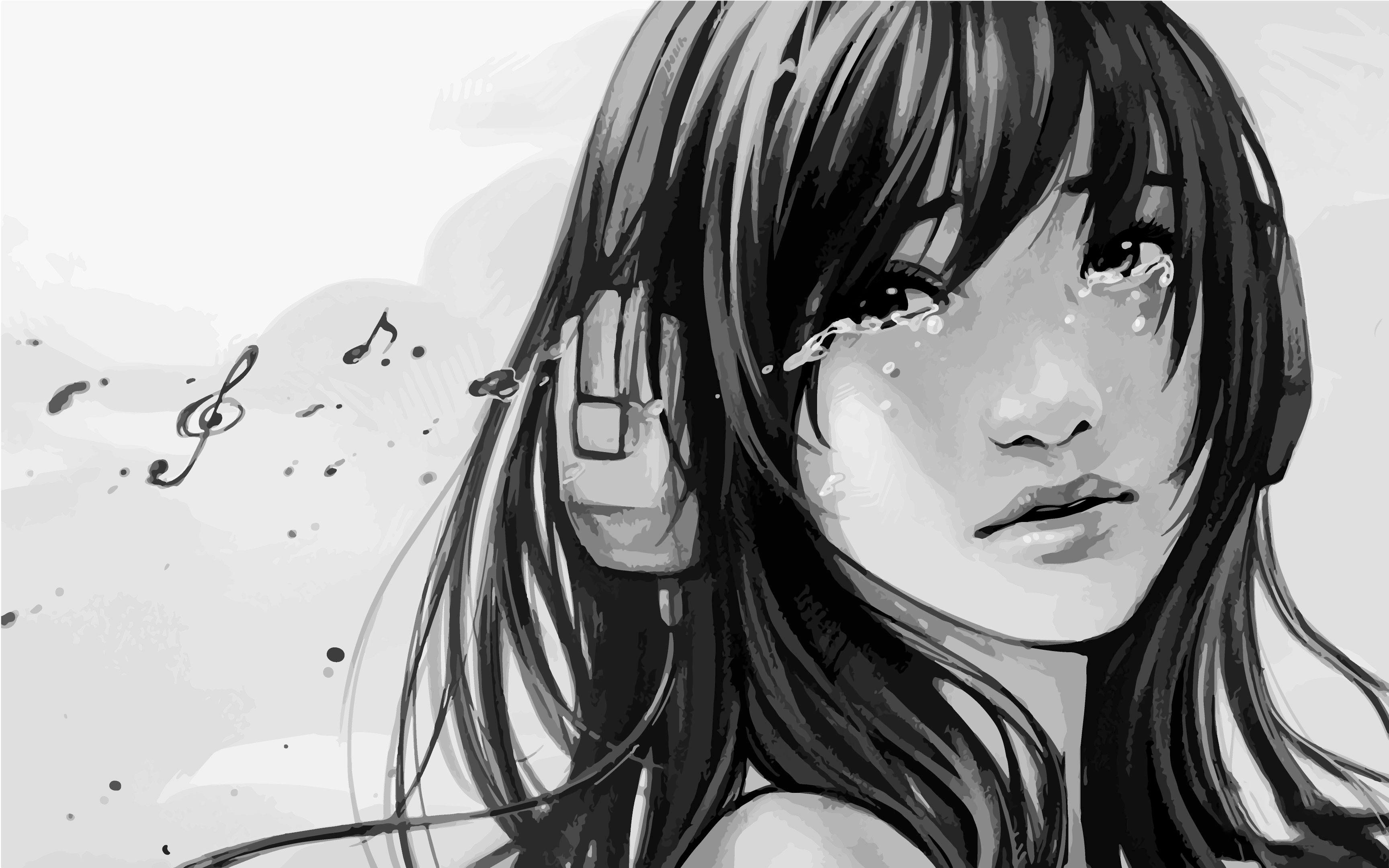 3456x2160 sad anime girl crying in the rain wallpaper
