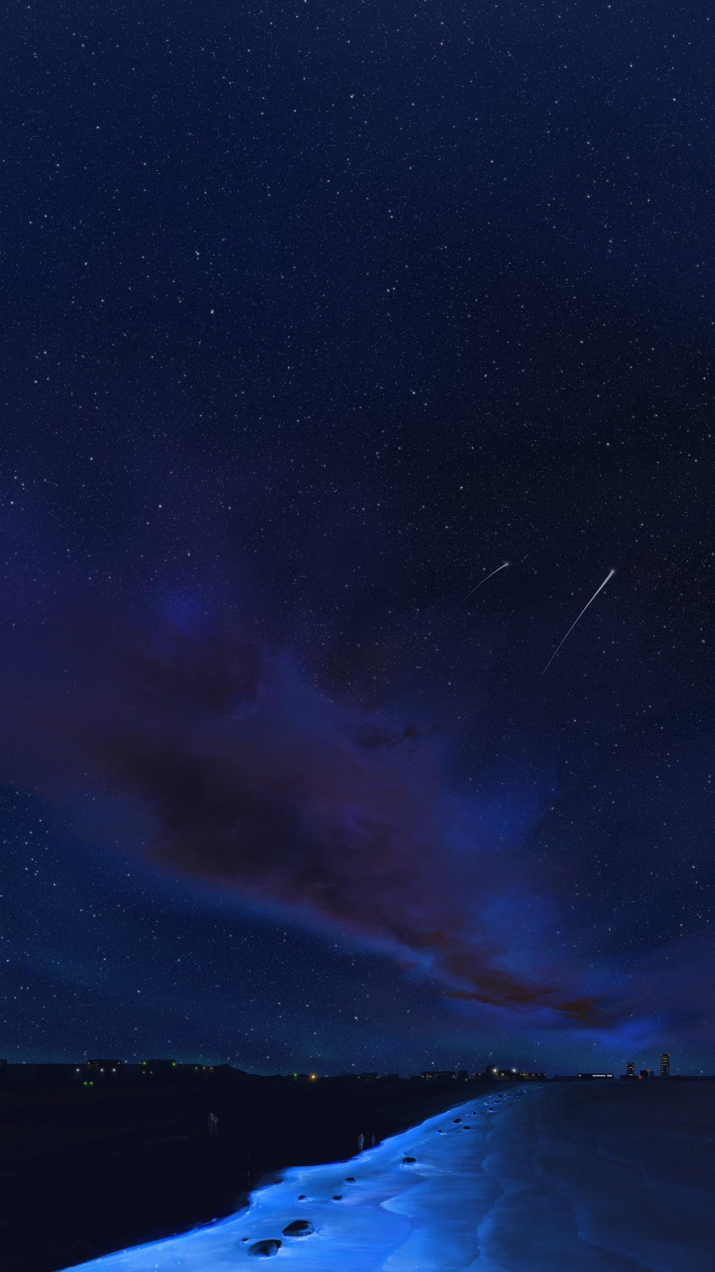 1440x2560 Glowing Beach Under The Stars. Night sky wallpaper, Scenery wallpaper, Sky aesthetic