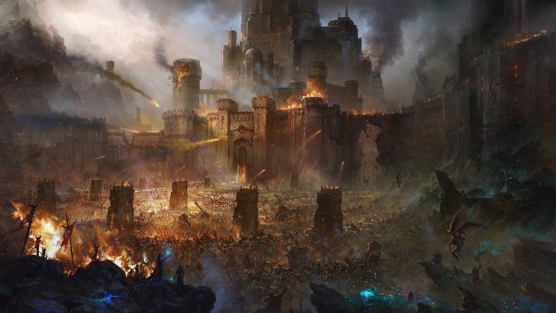 1920x1080 Full HD Wallpaper castle siege army battle, Desktop Background HD 1080p. Fantasy battle, Fantasy art, Fantasy castle