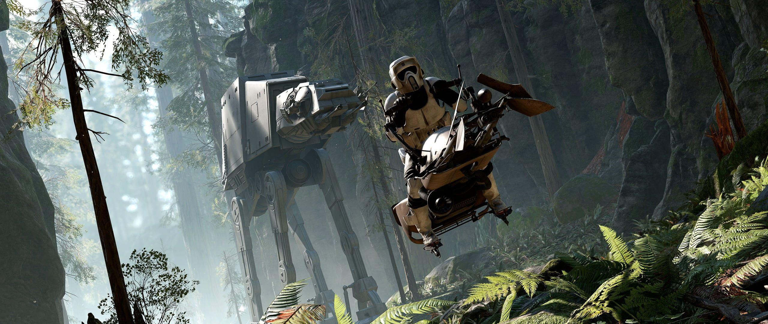 2560x1080 Star Wars game screenshot Star Wars Star Wars: Battlefront video games #atat speeder bike Battle of Endor. Star wars battlefront, Star wars wallpaper, Battlefront