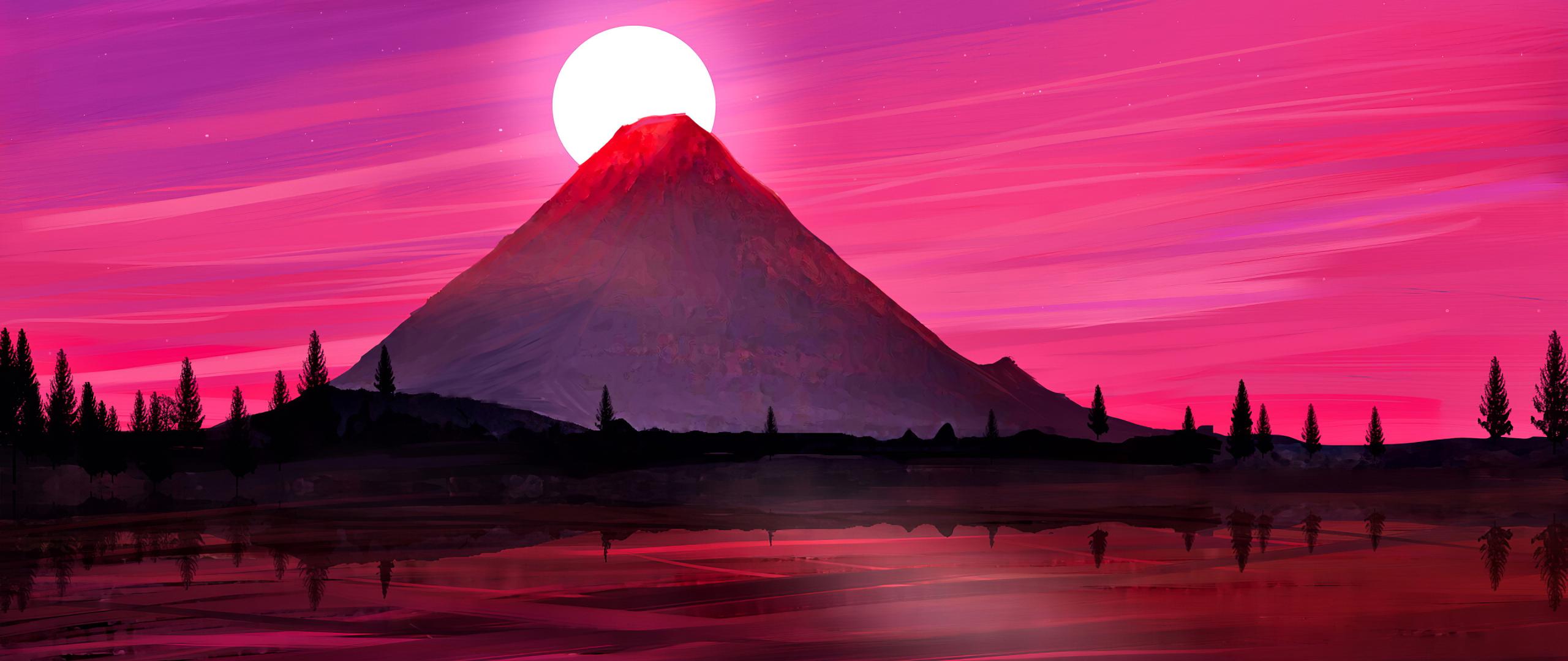 2560x1080 Download 2560x1080 wallpaper japan mountain, silhouette, minimal, art, dual wide, widescreen, 2560x1080 HD image, background, 24045