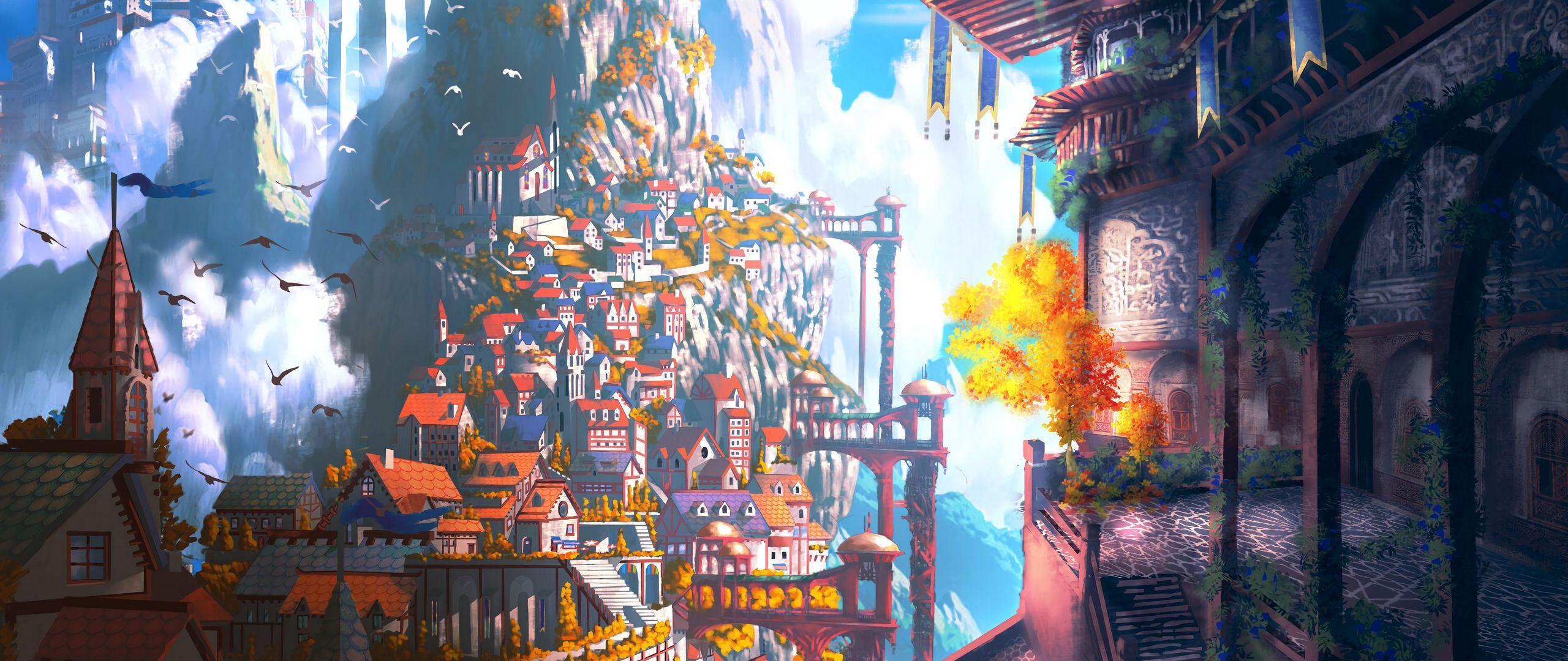 2560x1080 Download wallpaper 2560x1080 city, fantasy, castle, art dual wide 1080p HD background