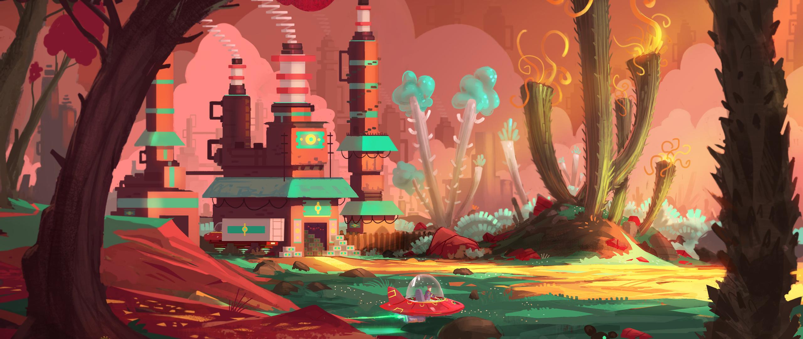 2560x1080 Colorful Factory Concept Art Spaceship Planet 5k 2560x1080 Resolution HD 4k Wallpaper, Image, Background, Photo and Picture