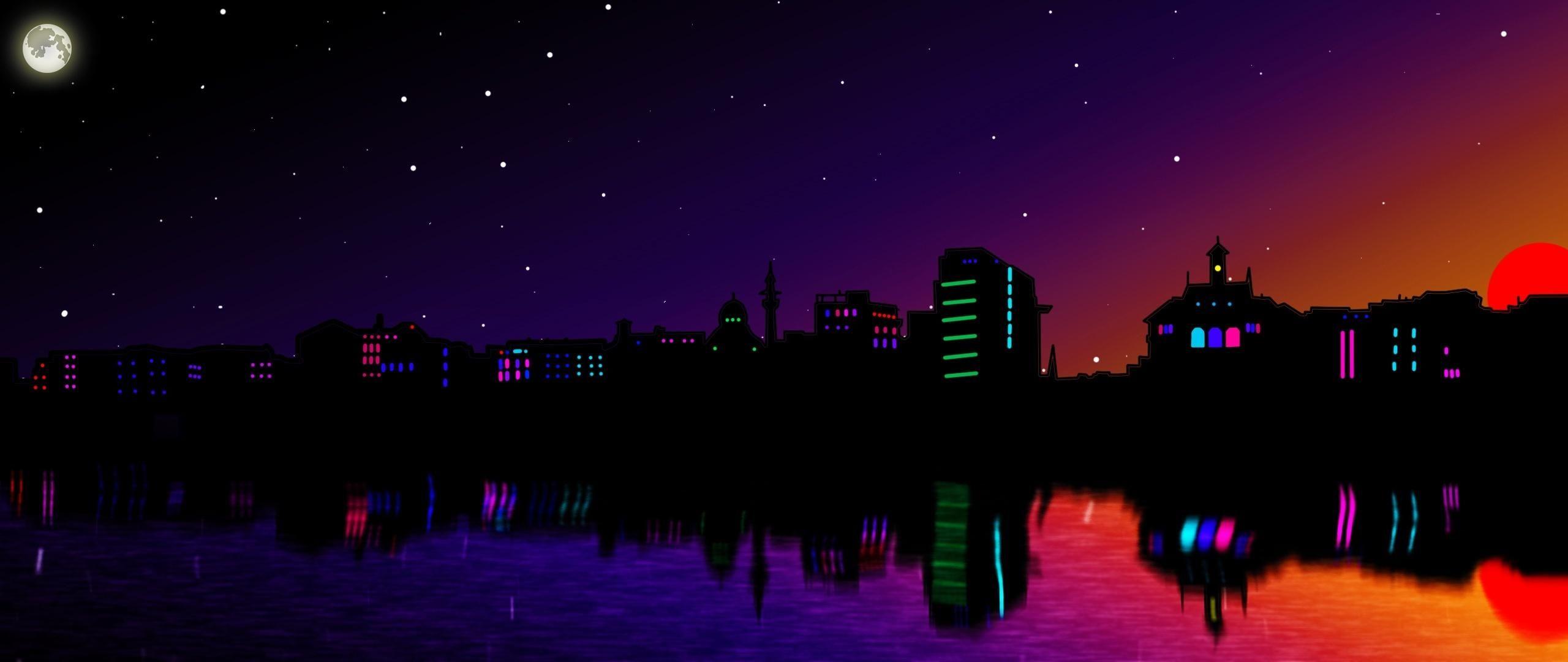 2560x1080 City Sunset Digital 2560x1080. Digital art fantasy, Sunset city, Abstract artists