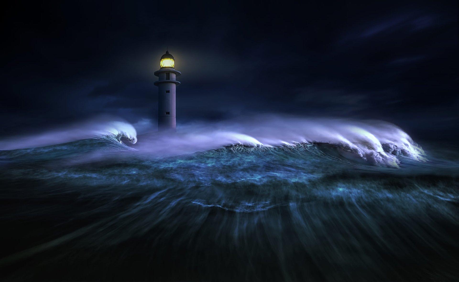 1920x1180 Lighthouse Stormy Sea Wallpaper