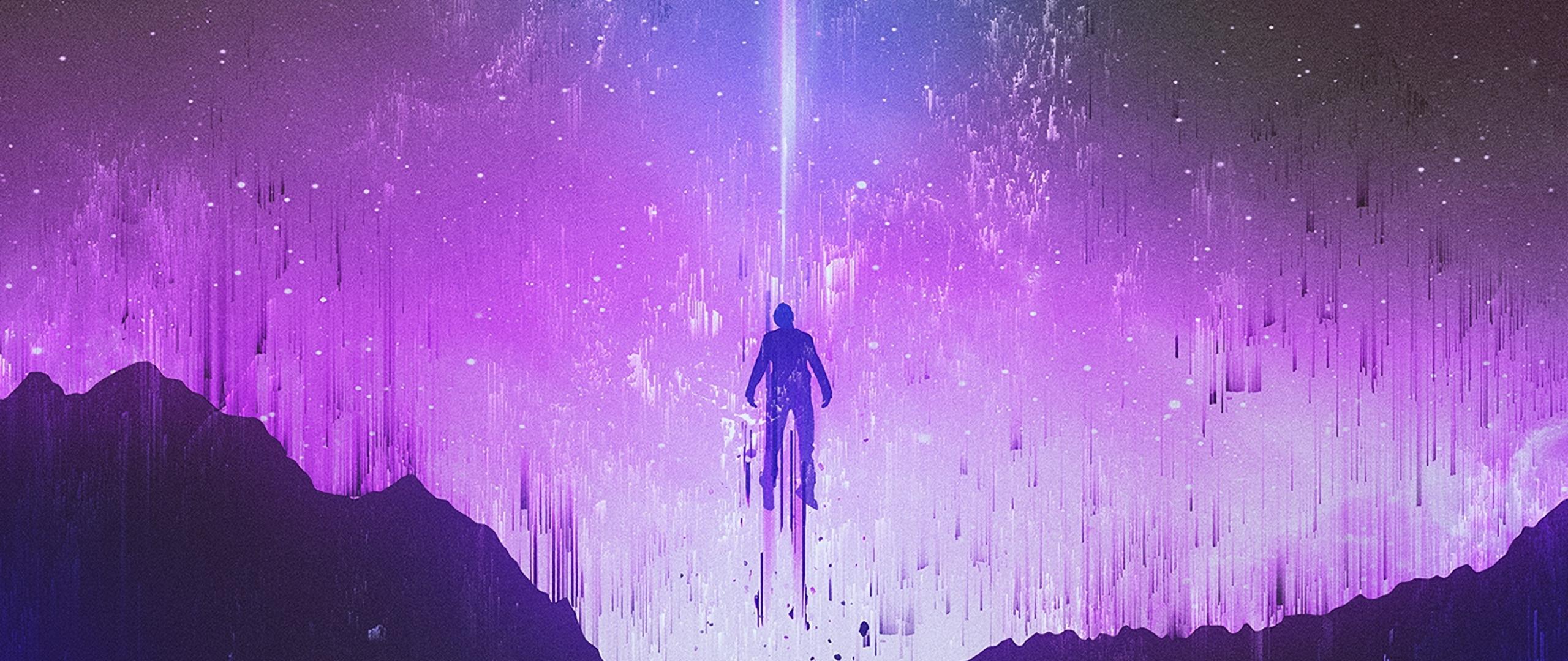 2560x1080 Download 2560x1080 wallpaper silhouette, man, flight, glitch art, dual wide, widescreen, 2560x1080 HD image, background, 16311
