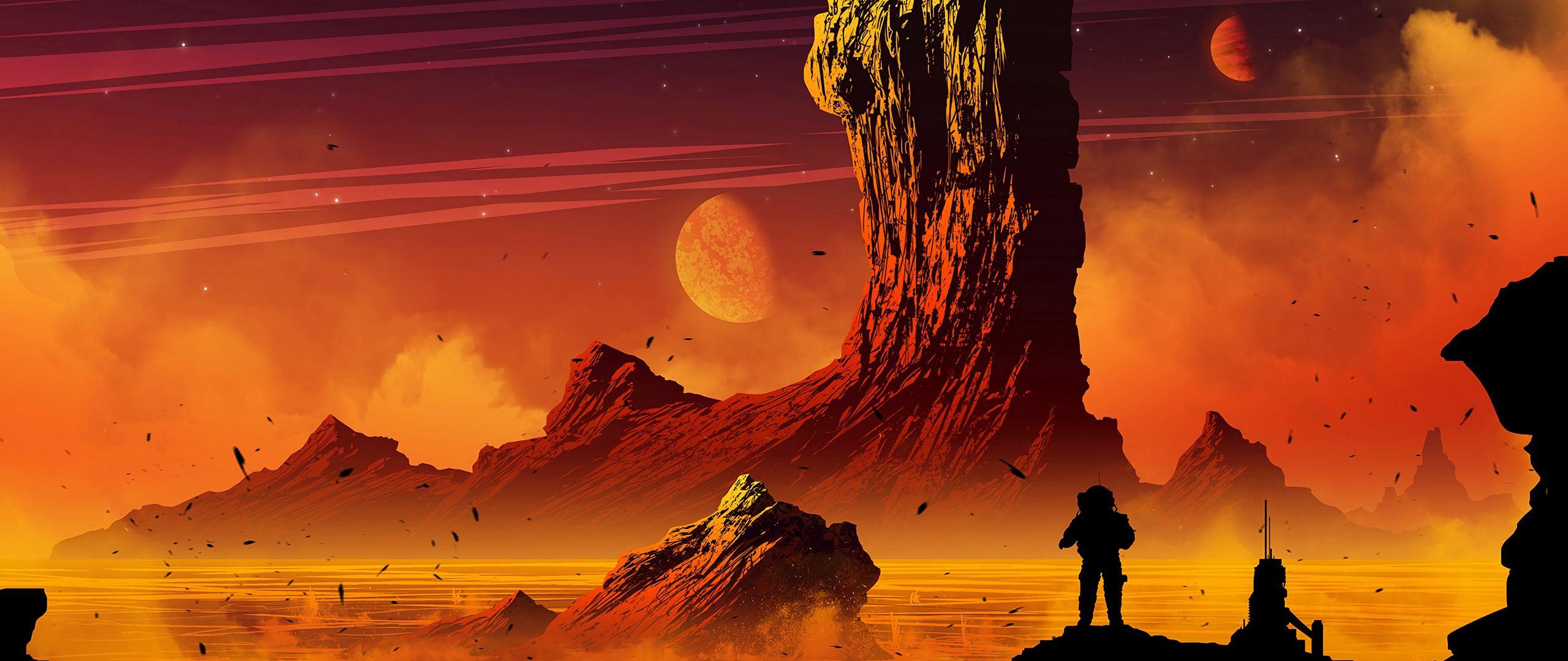 2560x1080 Download wallpaper 2560x1080 silhouette, landscape, space, dark, art dual wide 1080p HD background