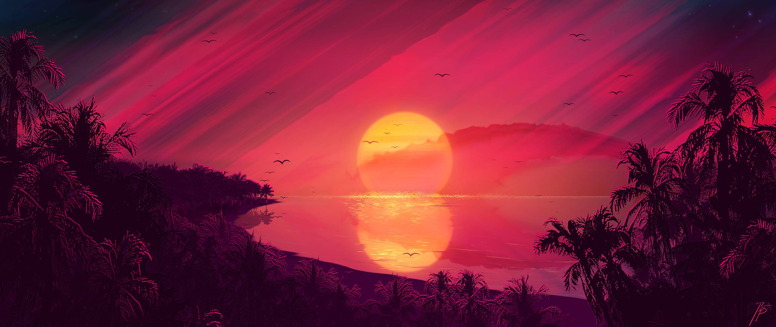 2560x1080 Retro Beach Art 2560x1080 Resolution Wallpaper, HD Artist 4K Wallpaper