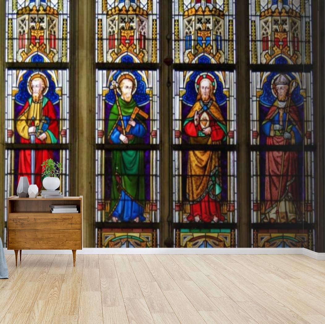 1051x1050 stained glass catholic saints stained glass in cathedral stock Canvas Print Wallpaper Wall Mural Self Adhesive Peel & Stick Wallpaper Home Craft Wall Decal Wall Poster Sticker for Living Room: Home