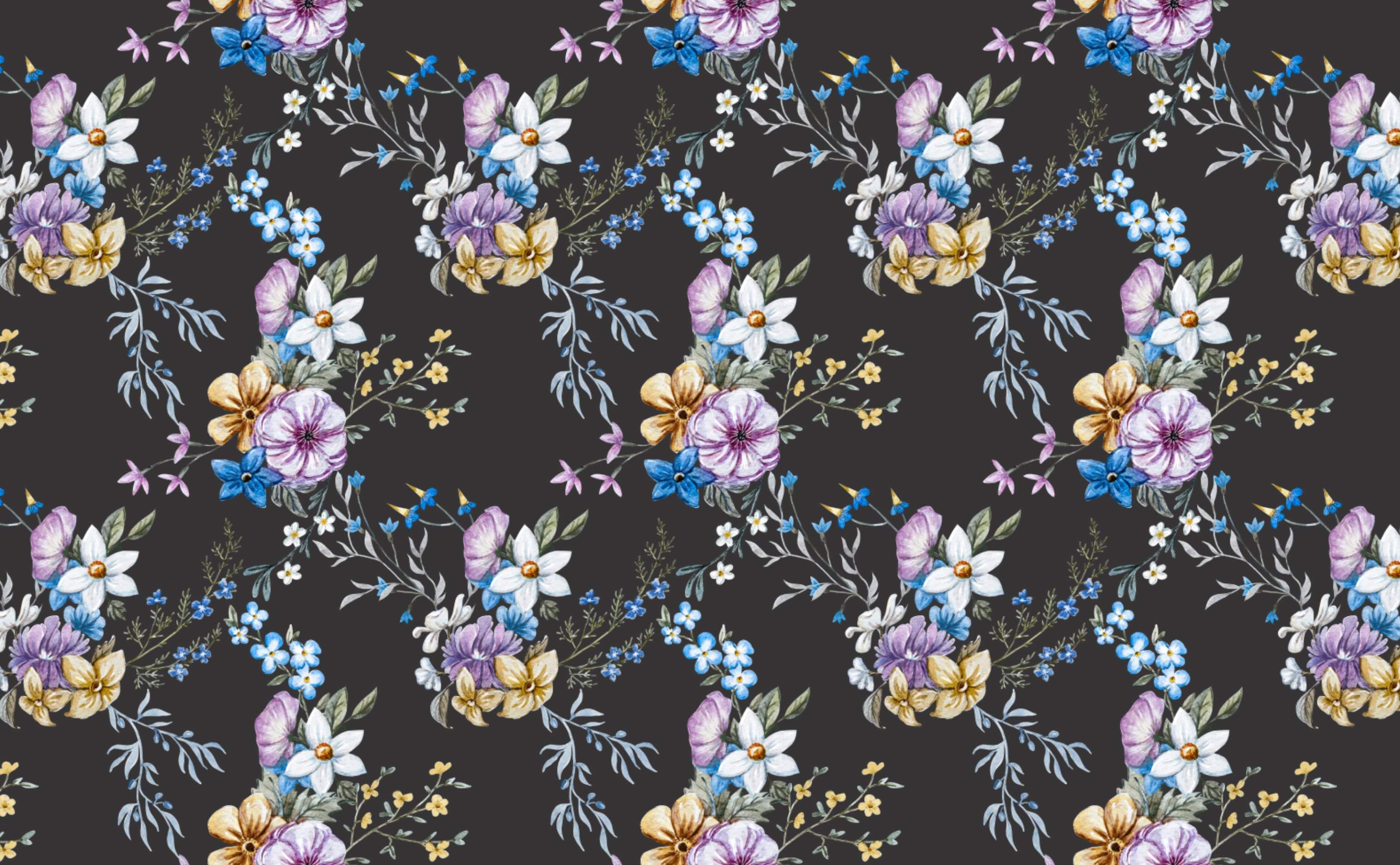 3028x1872 Victorian Flora in Blue Wallpaper for Walls