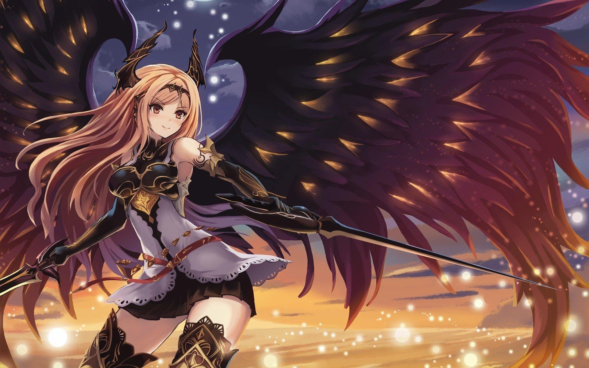 1920x1200 Anime Girl Black Wings Wallpaper