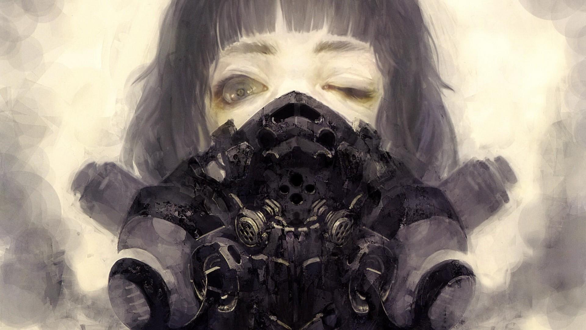1920x1080 cyberpunk, Anime, Gas, Masks, Cyberpunk, Short, Hair, Realistic, Gray, Eyes, Wink, Industrial, Respirator, Sci, Fi, Science, Fiction, Dark, Creepy, Apocalypse, Post, Apocalyptic Wallpaper HD / Desktop and Mobile Background
