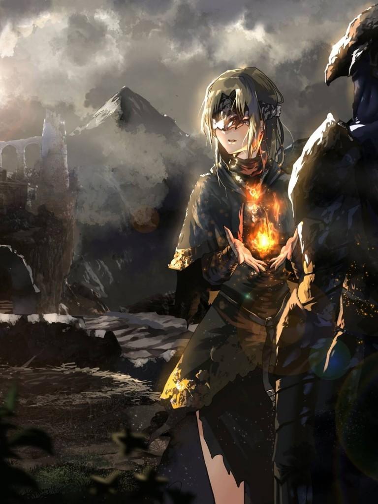 768x1024 Download 768x1024 Dark Souls Iii, Fire Keeper, Protagonist, Artwork, Anime Style Wallpaper for Apple iPad Apple iPad Mini