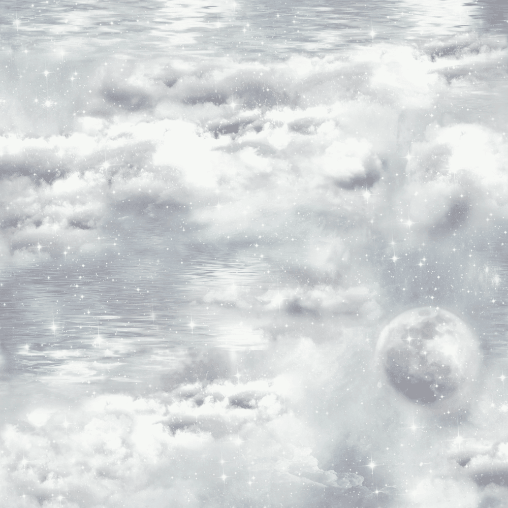 1000x1000 Arthouse Watery Skies Grey Glitter Shimmer Clouds Moon Stars Wallpaper 692500