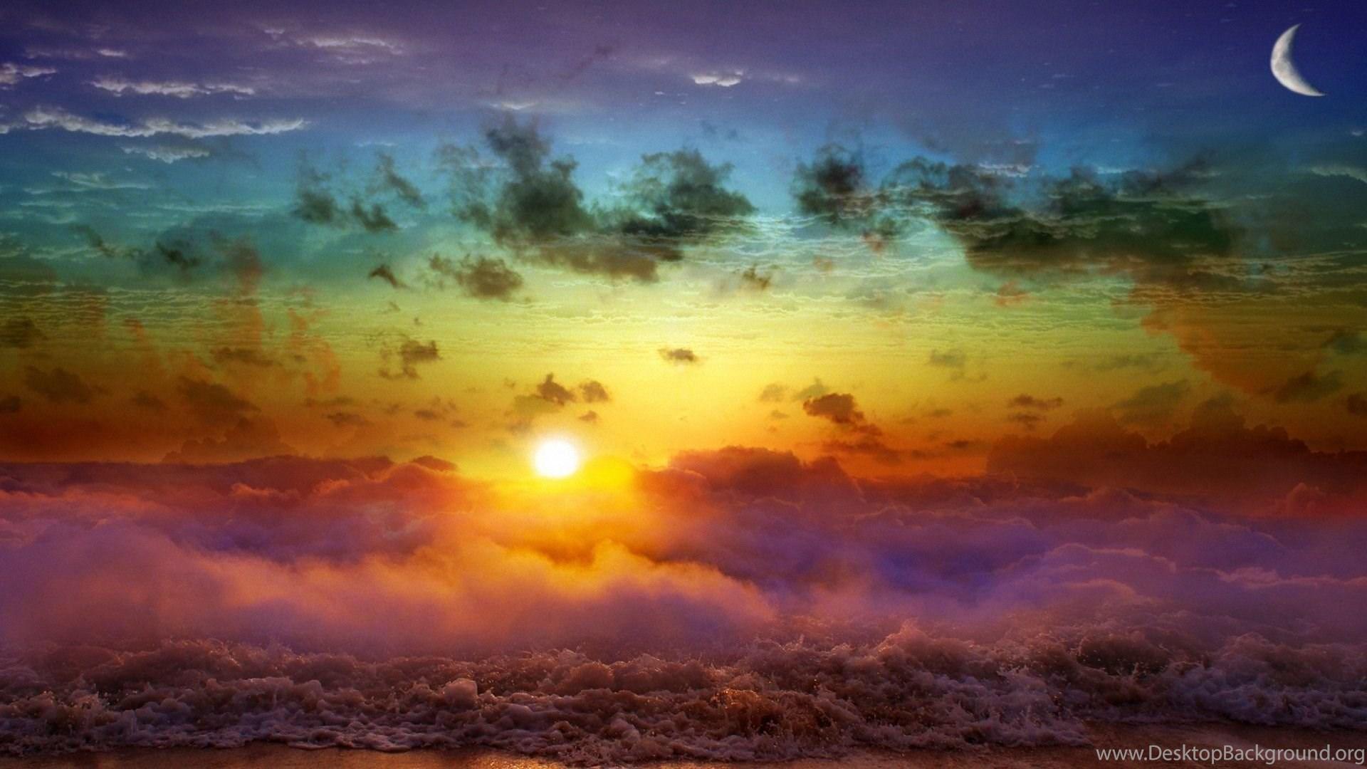 1920x1080 Beach Rainbow Art Wallpaper Desktop Background