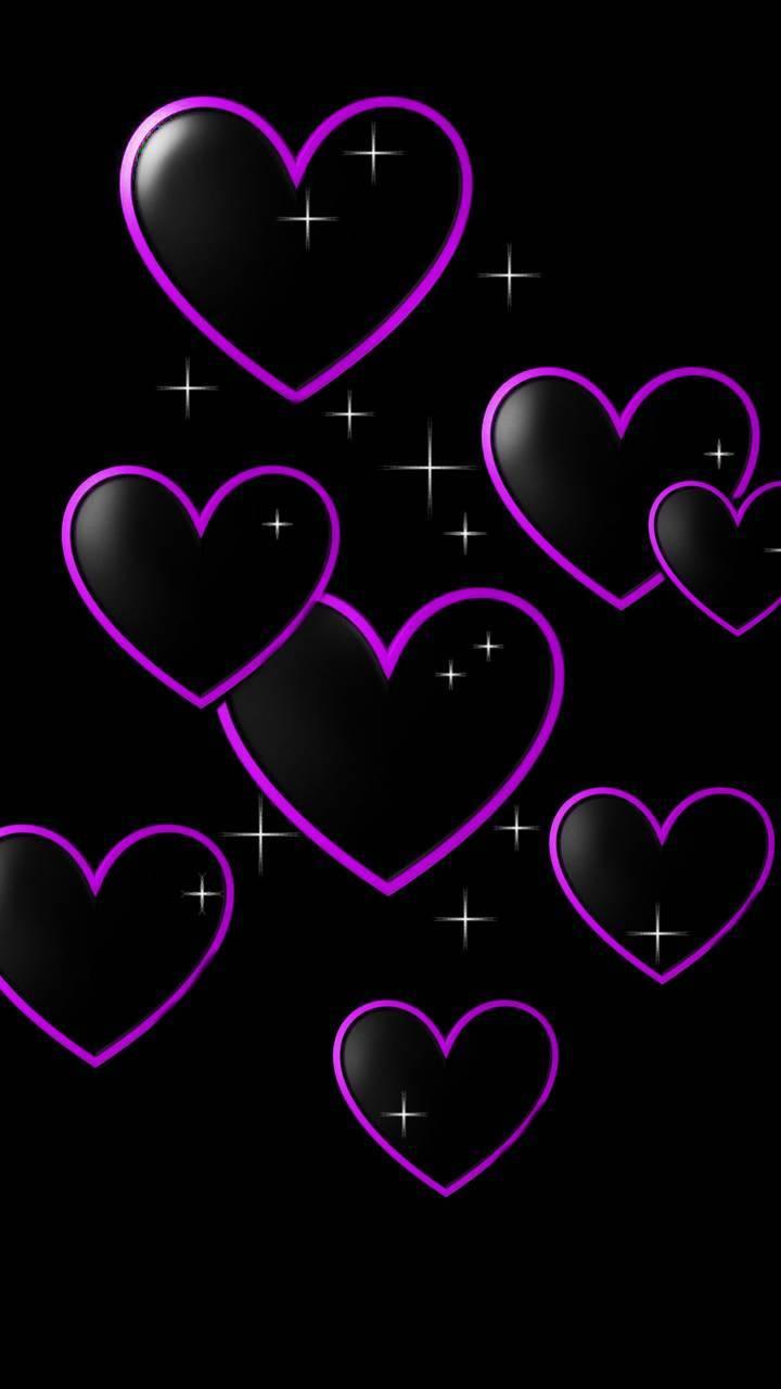 720x1280 Purple Hearts Black wallpaper