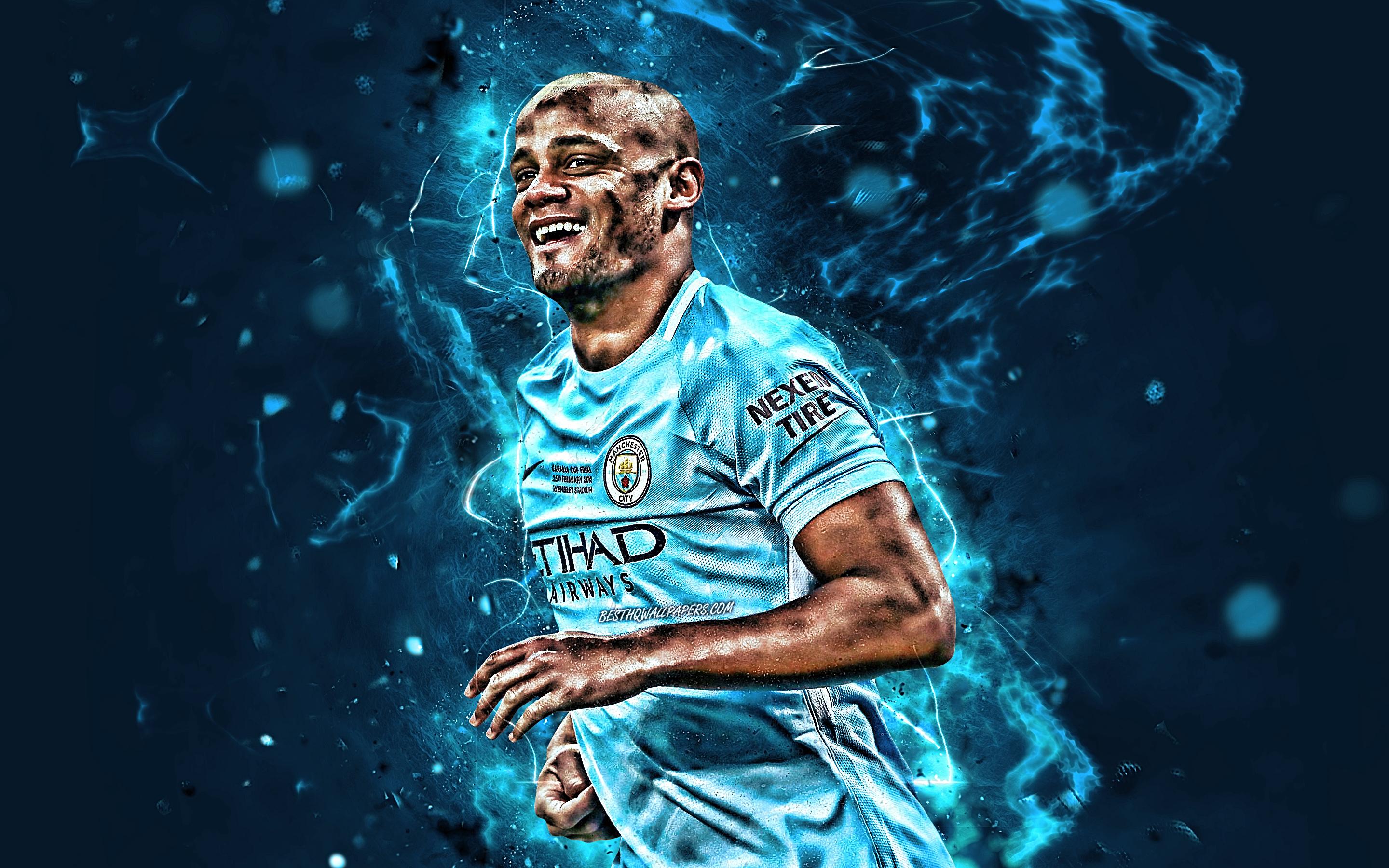 2880x1800 Download wallpaper Vincent Kompany, belgian footballers, Manchester City FC, soccer, Kompany, Premier League, Man City, neon lights, defender, football for desktop with resolution 2880x1800. High Quality HD picture wallpaper