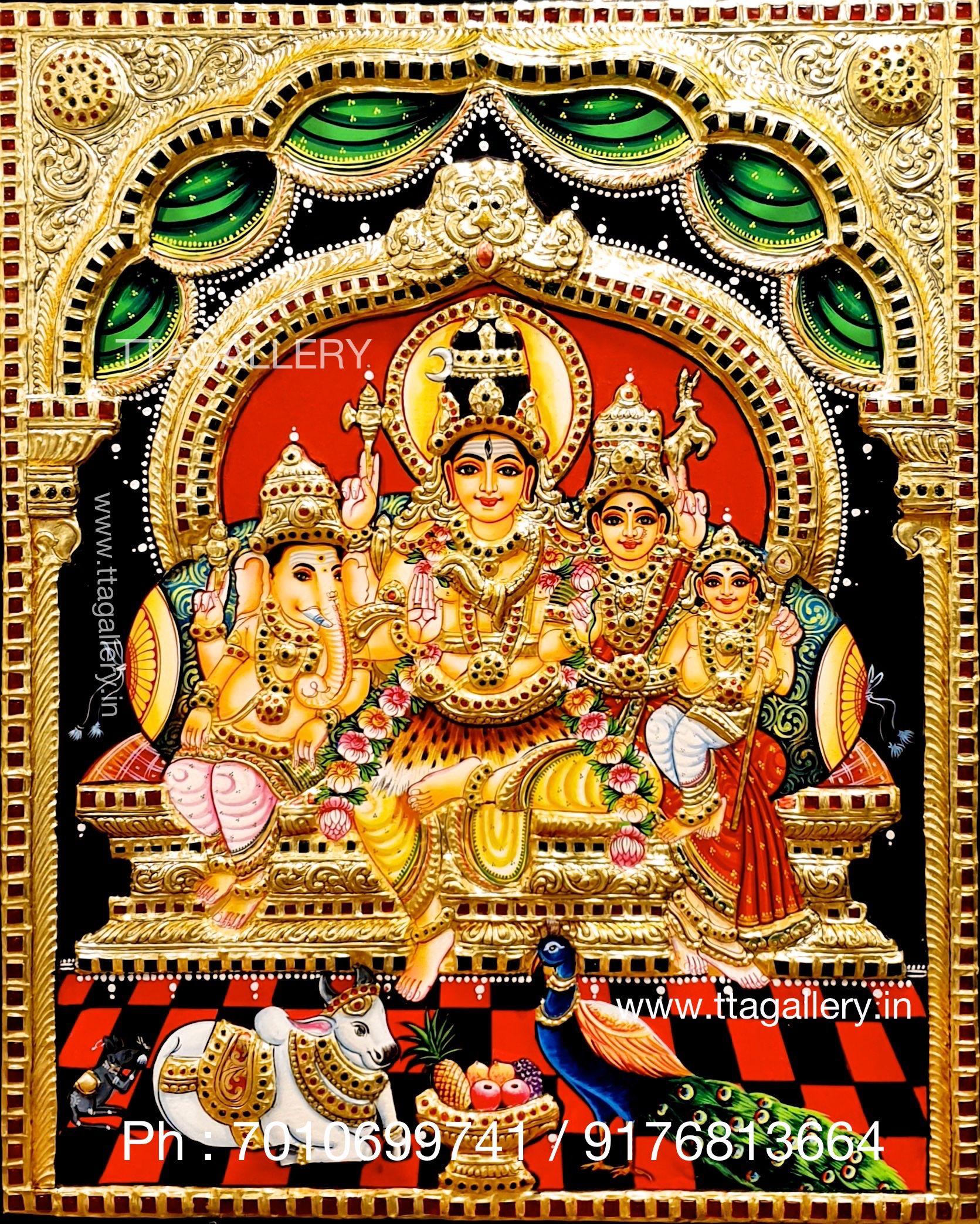 1671x2086 Shiva Family Semi Embossed Tanjore Painting 2021