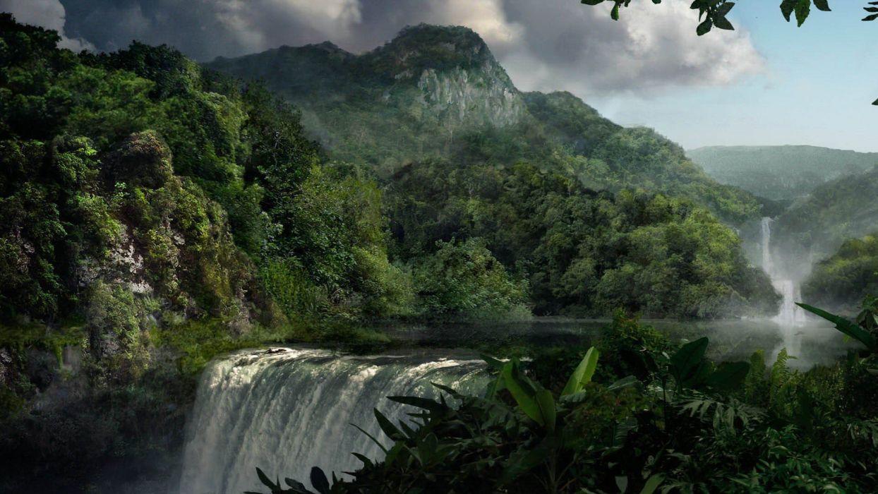 1244x700 Landscapes jungle waterfalls wallpaperx1080