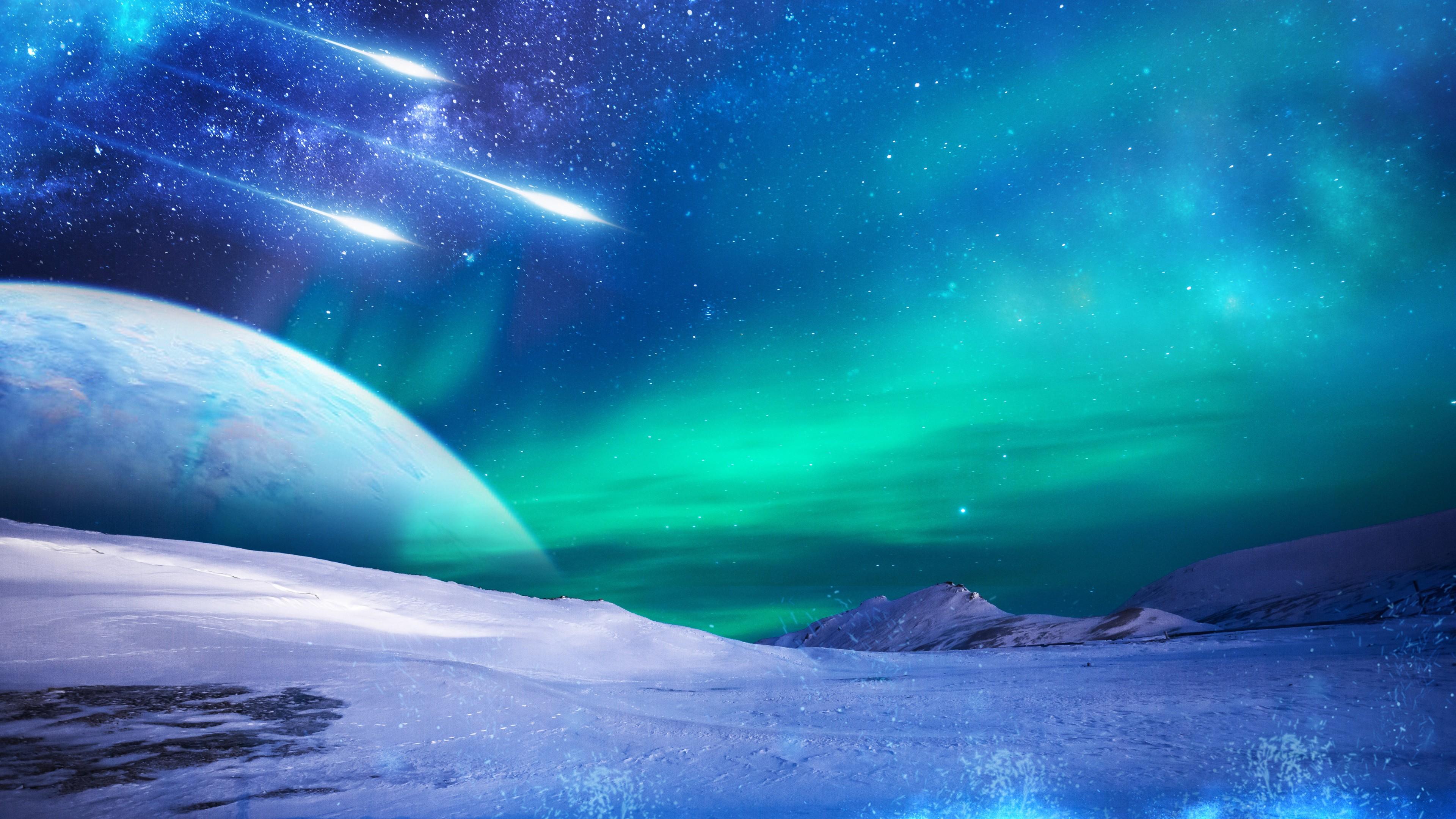 3840x2160 Northern Lights 4K Wallpaper, Aurora sky, Iceland, Frozen, Winter, Cold, 5K, Nature