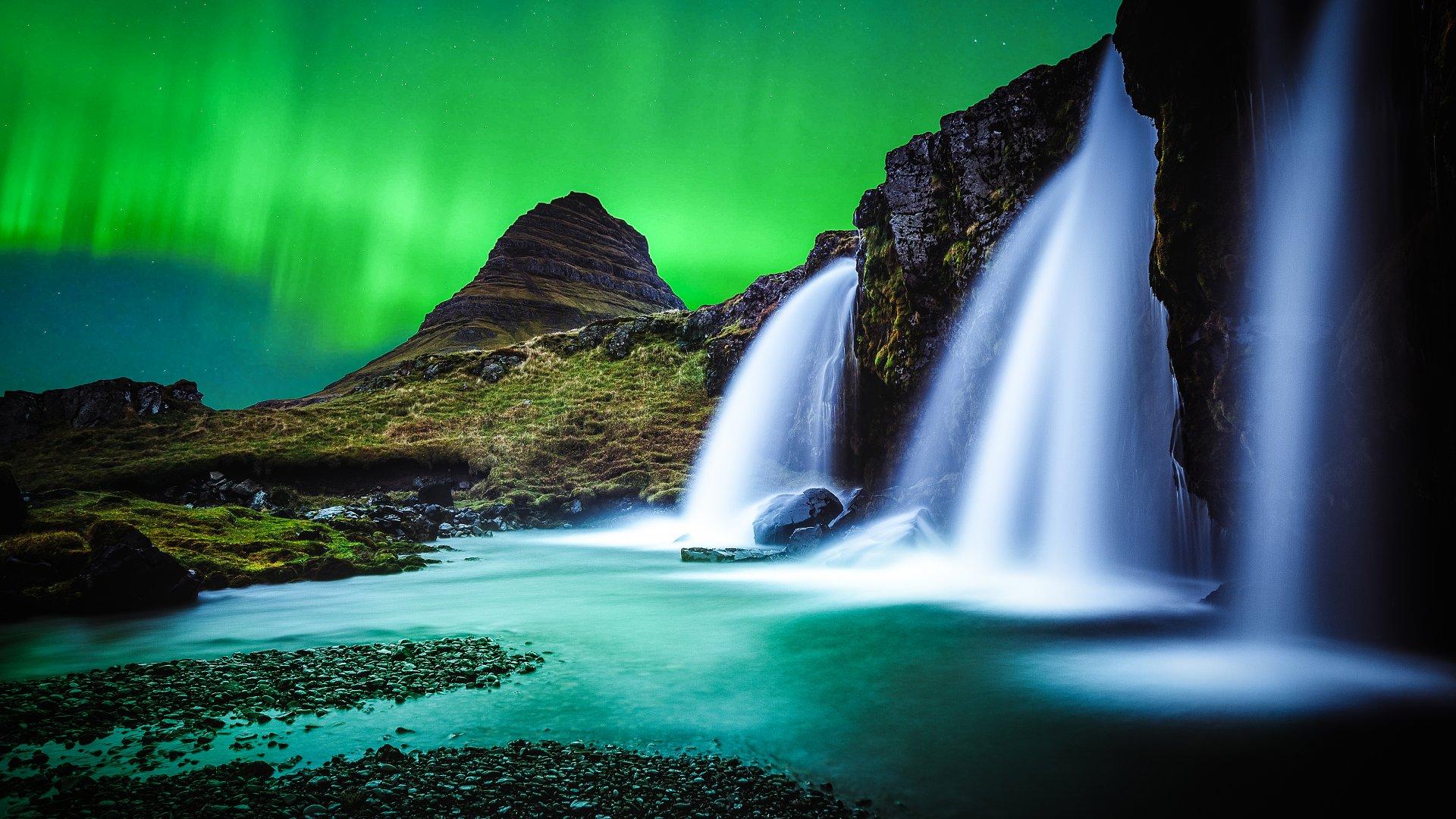 1920x1080 Kirkjufell, Aurora Borealis, Northern Lights, Iceland, Mountain, 4k Free deskk wallpaper, Ultra HD