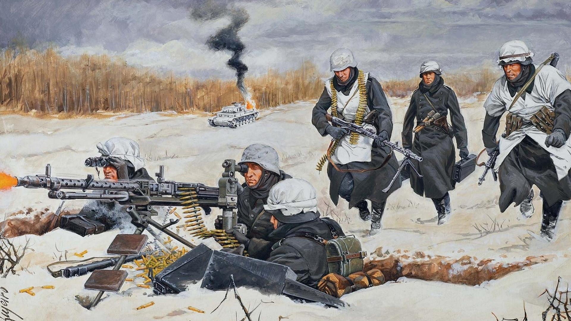 1920x1080 1920x1080 winter, machine guns, german, art, soldiers, mg- snow