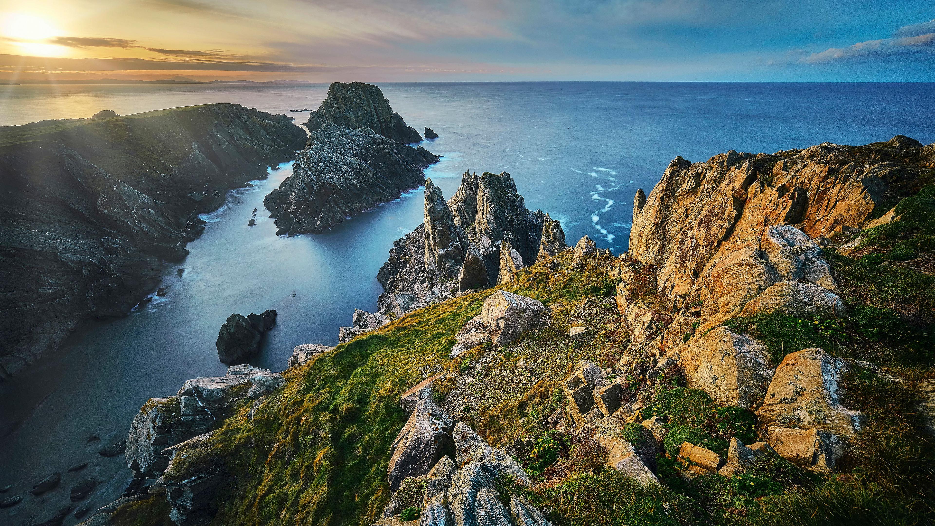 3840x2160 Coastline Mountain Sea Clouds 4K HD Wallpaper