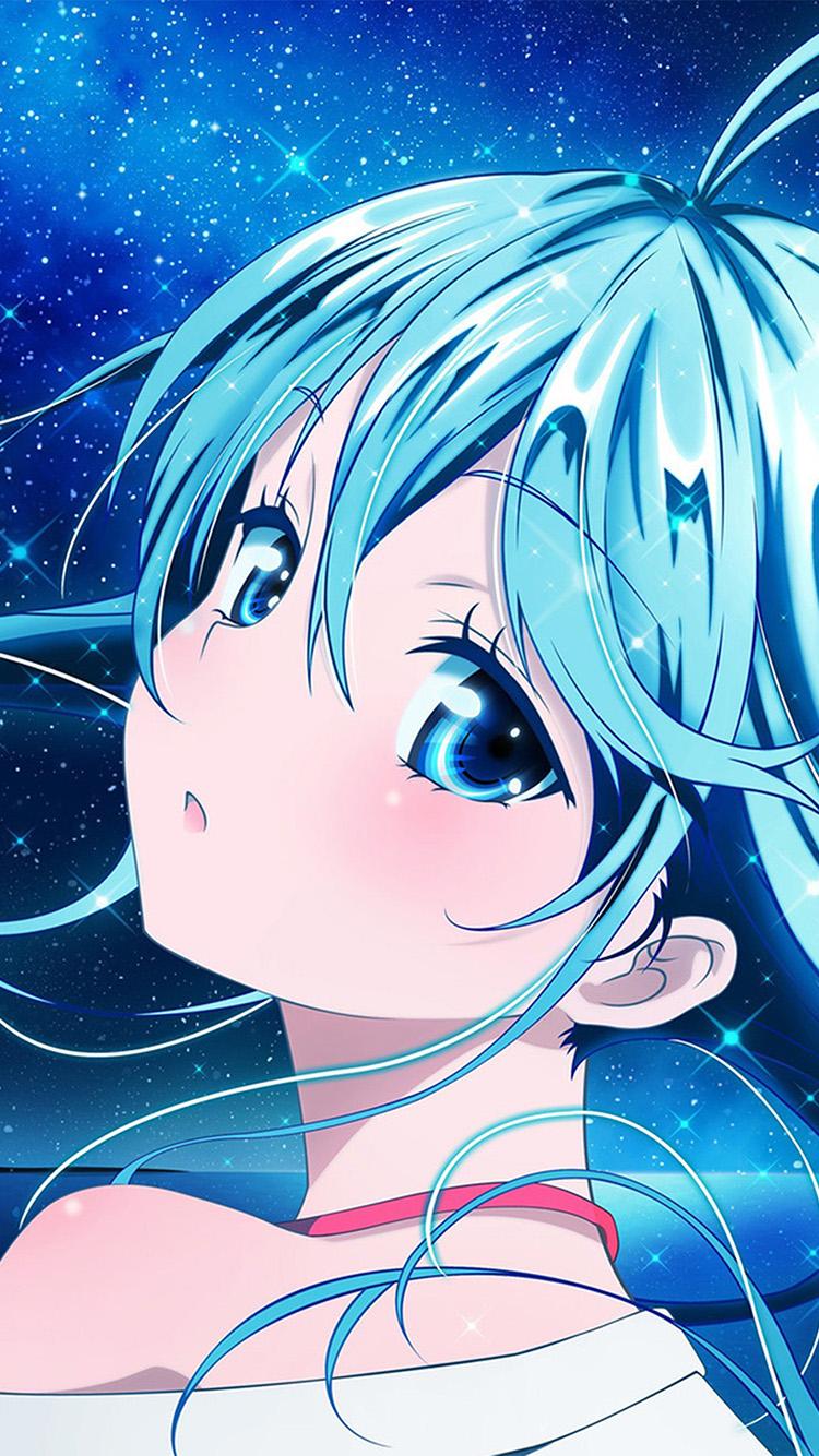 750x1334 Anime Girl Blue Beautiful Arum Art Illustration Wallpaper