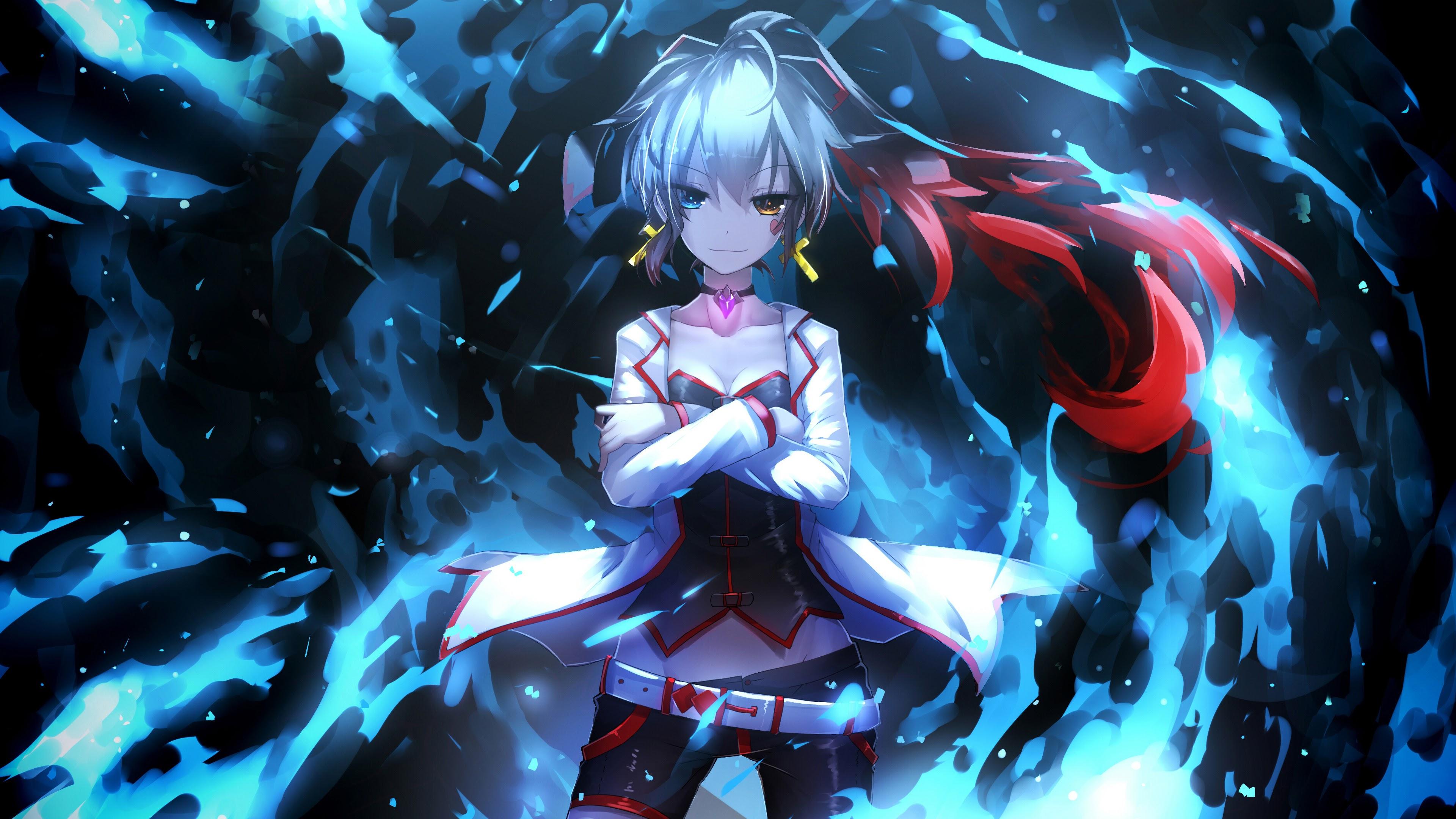 3840x2160 Anime Girl Blue Flame Pixiv Fantasia 4K Wallpaper