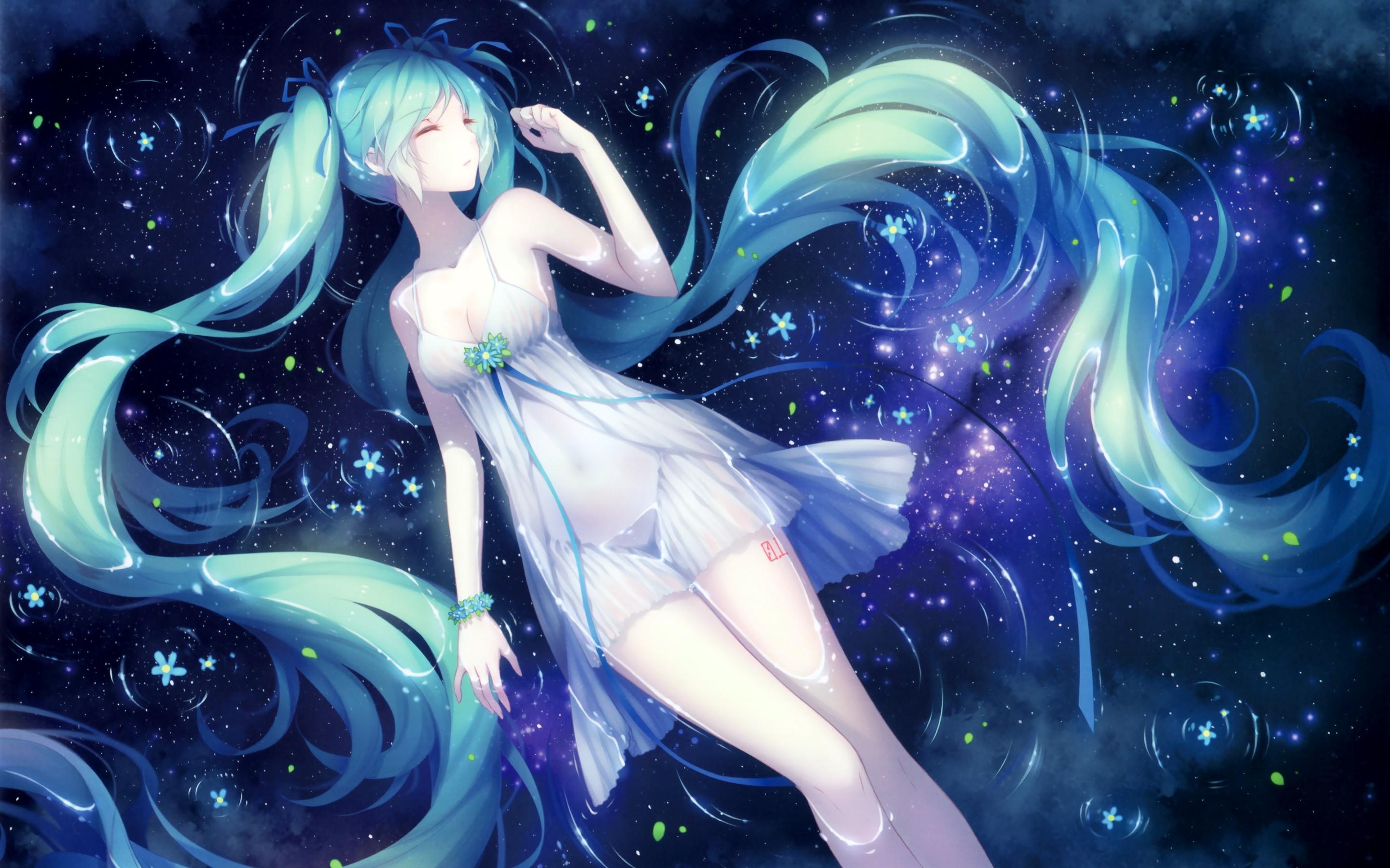 2880x1800 Wallpaper Hatsune Miku, beautiful blue hair anime girl, skirt, water 2880x1800 HD Picture, Image