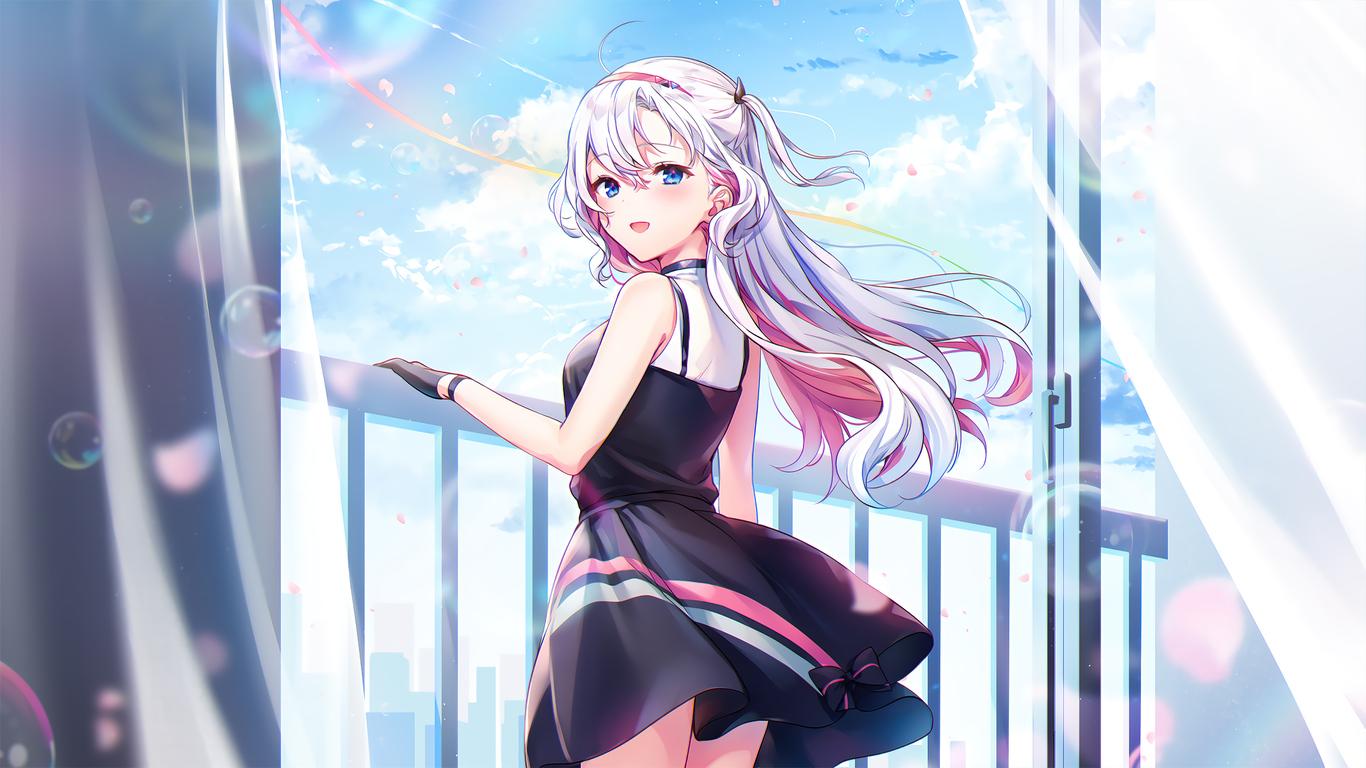 1366x768 Anime Girl Blue Eyes Clouds 4k 1366x768 Resolution HD 4k Wallpaper, Image, Background, Photo and Picture
