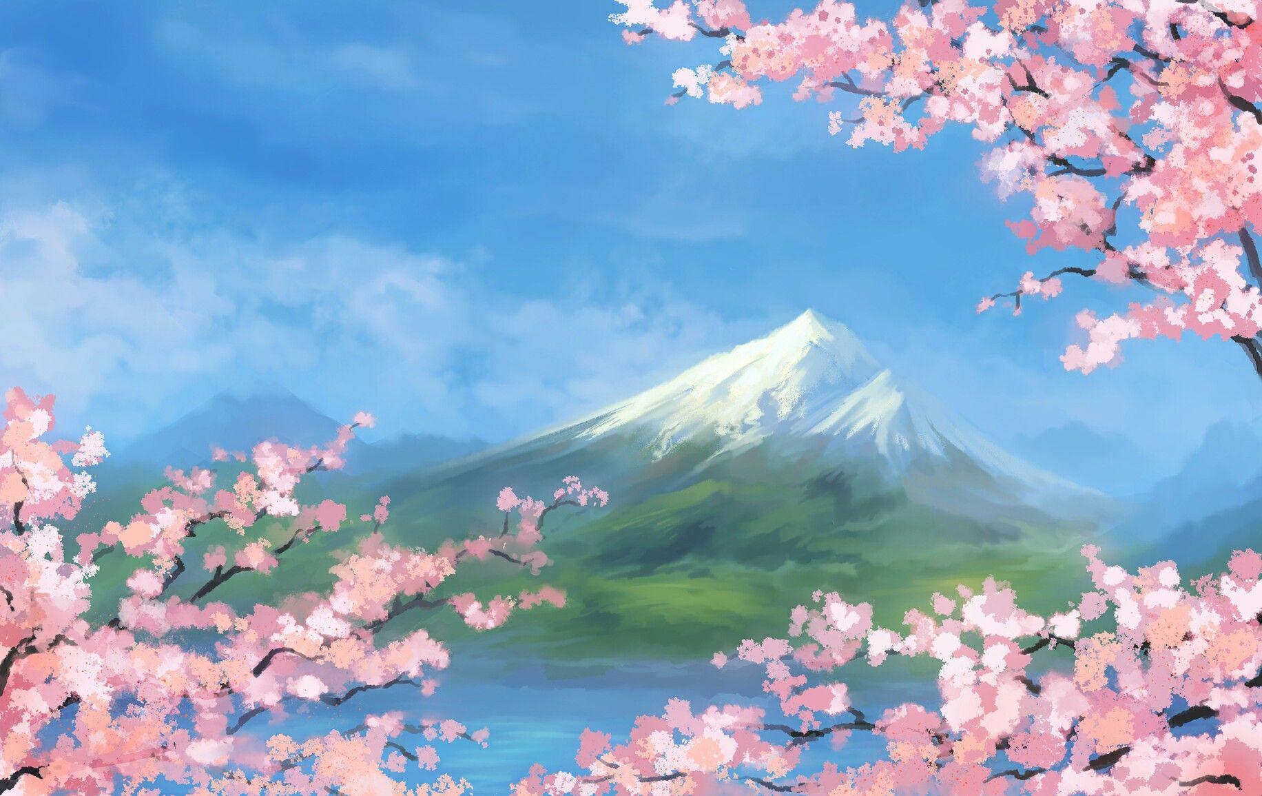 1832x1155 Anime Nature Wallpaper