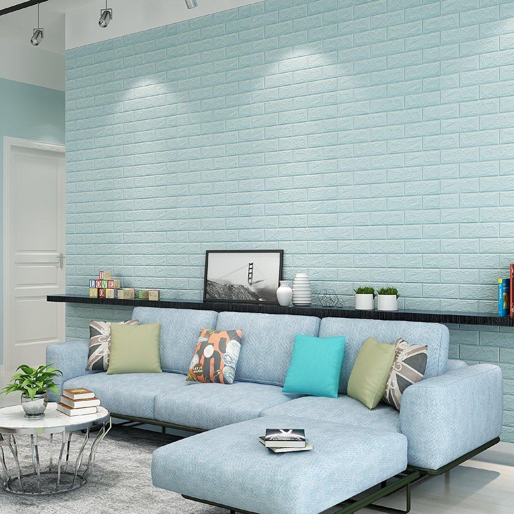 1000x1000 QIHANG Self Adhesive Waterproof Brick PE Wallpaper 3D Wall Sticker Living Room Wallpaper Mural Bedroom TV Background Decorative Stickers (Light Blue)- Buy Online in Aruba at aruba.desertcart.com. ProductId : 91601212