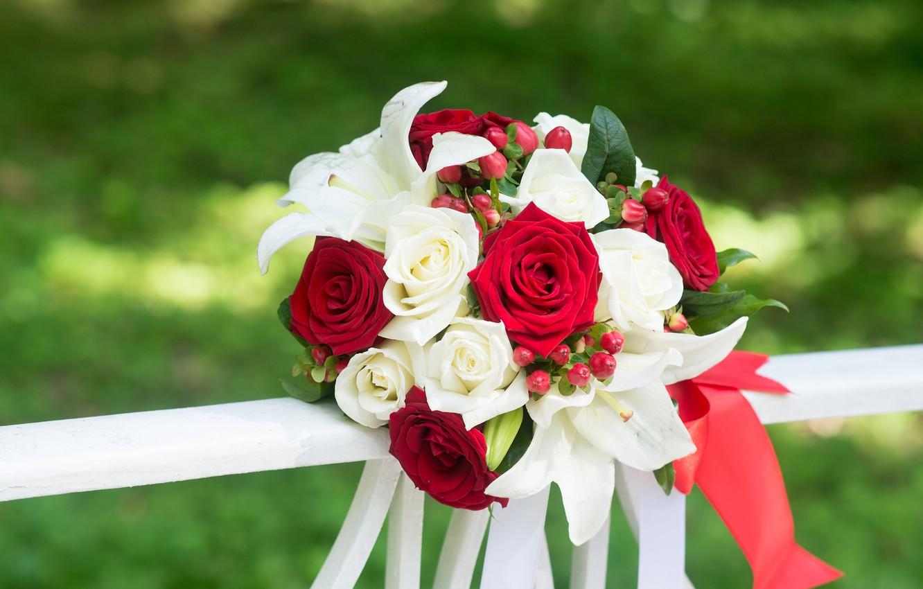 1332x850 Photo Wallpaper Bouquet, Red, White, Flowers, Roses, Red Roses Bouquet HD Wallpaper