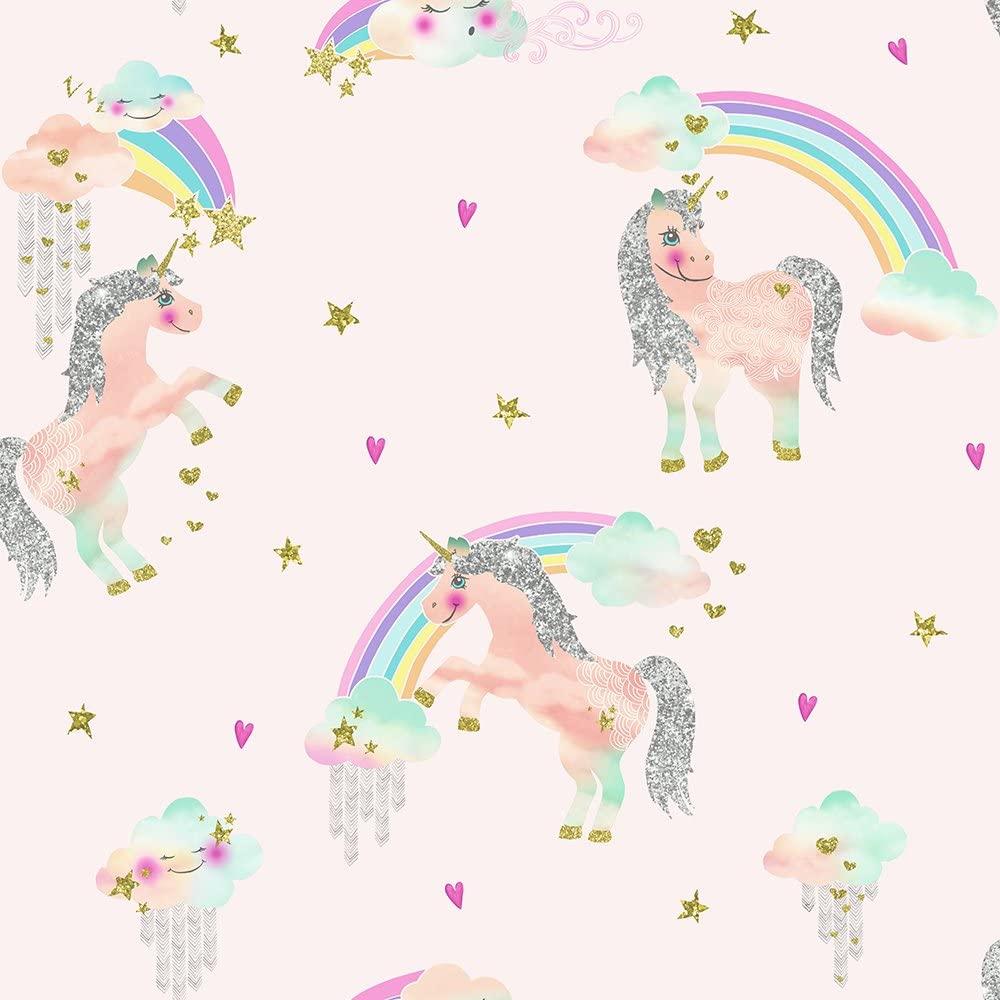 1000x1000 Arthouse 696108 Fill Your Kidâ€s Bedroom With Multi Coloured, Glitter Clouds And Sparkling Magical Rainbow Unicorn Wallpaper Is Available In Soft Pink And White, 53 X 7