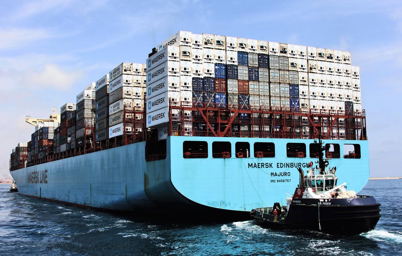 1332x850 Wallpaper The ship, Line, A container ship, Maersk, Maersk Line, Tug, Feed, Maersk Edinburgh image for desktop, section другая техника