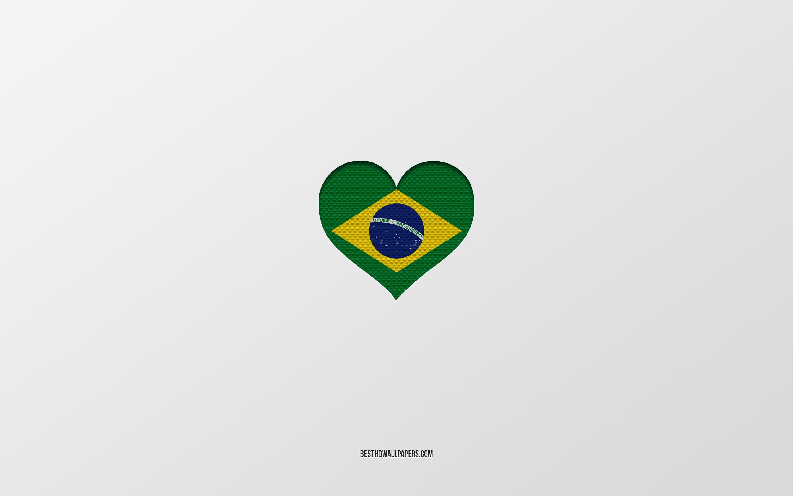 2560x1600 Download wallpaper I Love Brazil, South America countries, Brazil, gray background, Brazil flag heart, favorite country, Love Brazil for desktop with resolution 2560x1600. High Quality HD picture wallpaper