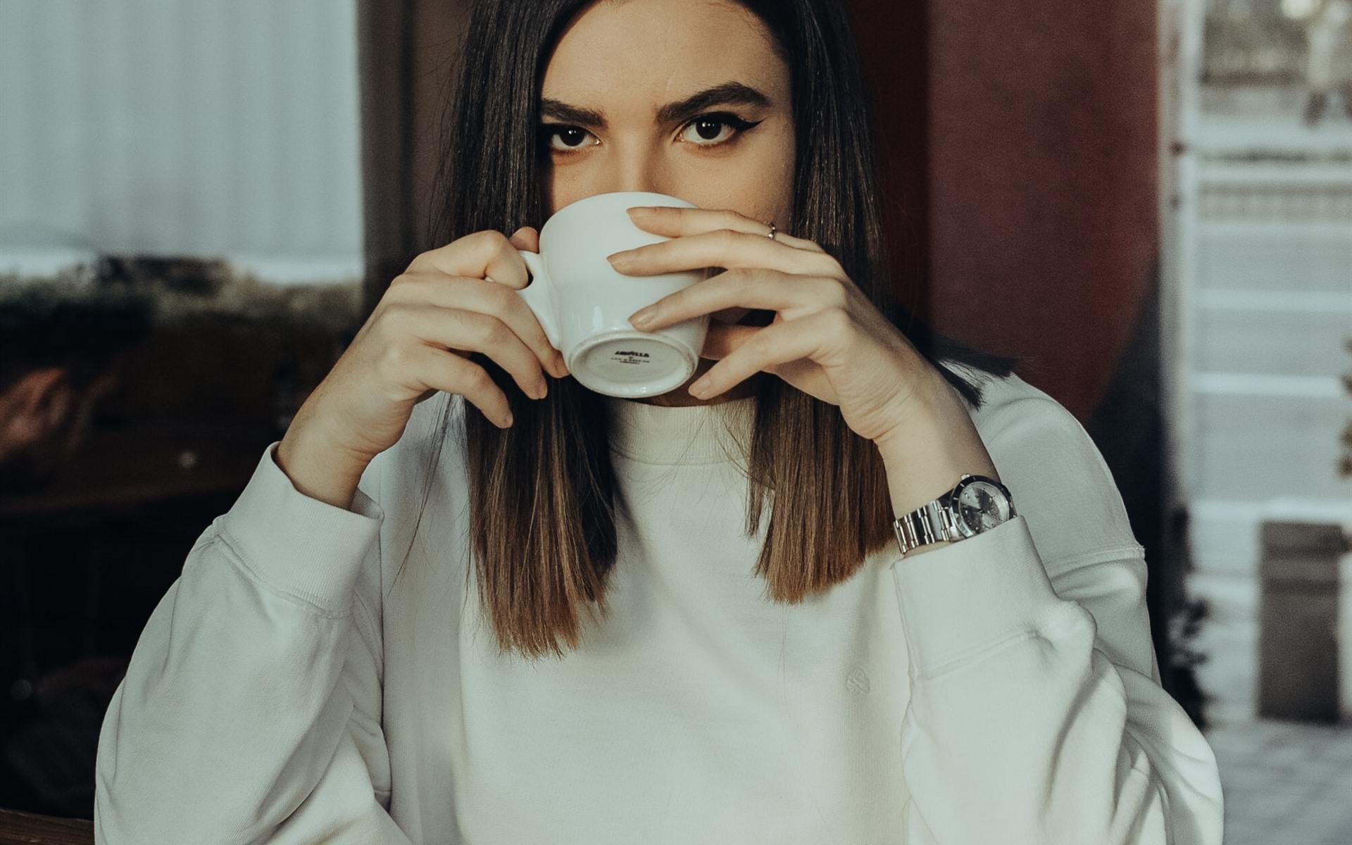 1920x1200 Wallpaper Girl drinking coffee 1920x1440 HD Picture, Image