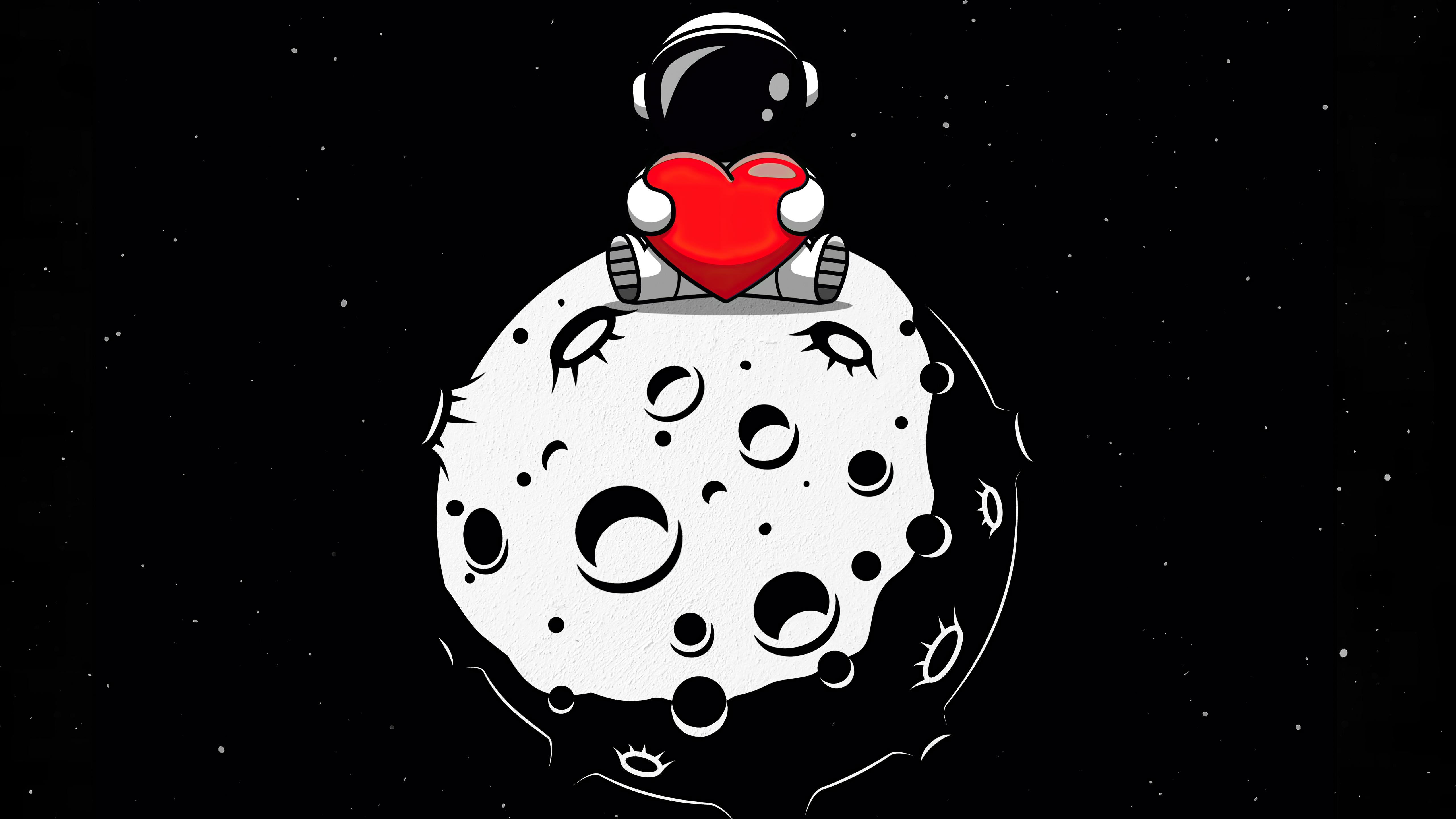 5120x2880 Little Astronaut On Moon With Heart In Hand 5k, HD Artist, 4k Wallpaper, Image, Background, Photo and Picture
