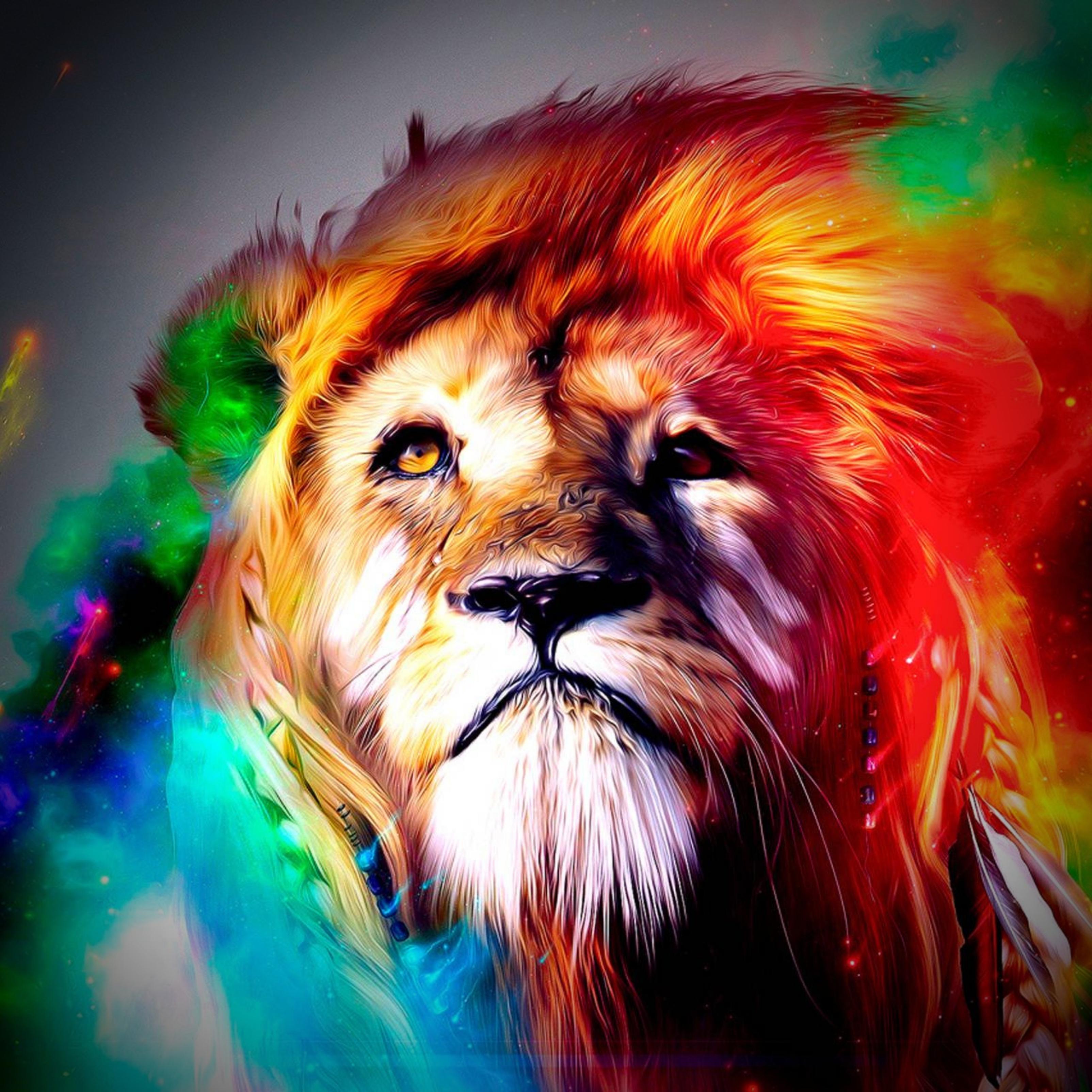 3208x3208 Lion Colorful Face iPad Wallpaper iPad Wallpaper 4k iPad Wallpaper 5k free download iPad Pro, iPad Mini, iPad Air, iOS, iPadOS, Parallax, iPad retina Wallpaper