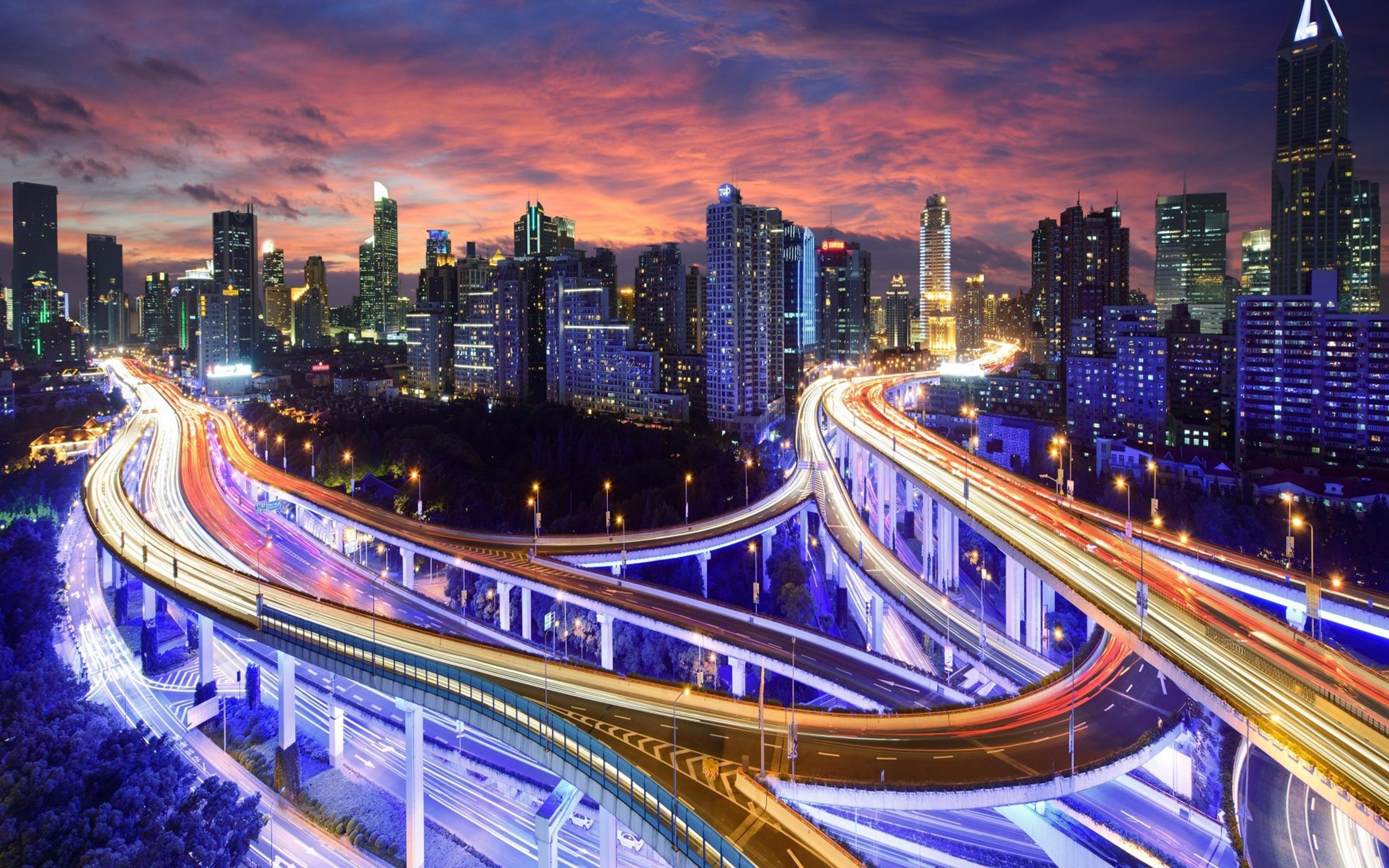 2560x1600 Fantastic City Highway Intersections At Dusk HD Wallpaper 580343 :