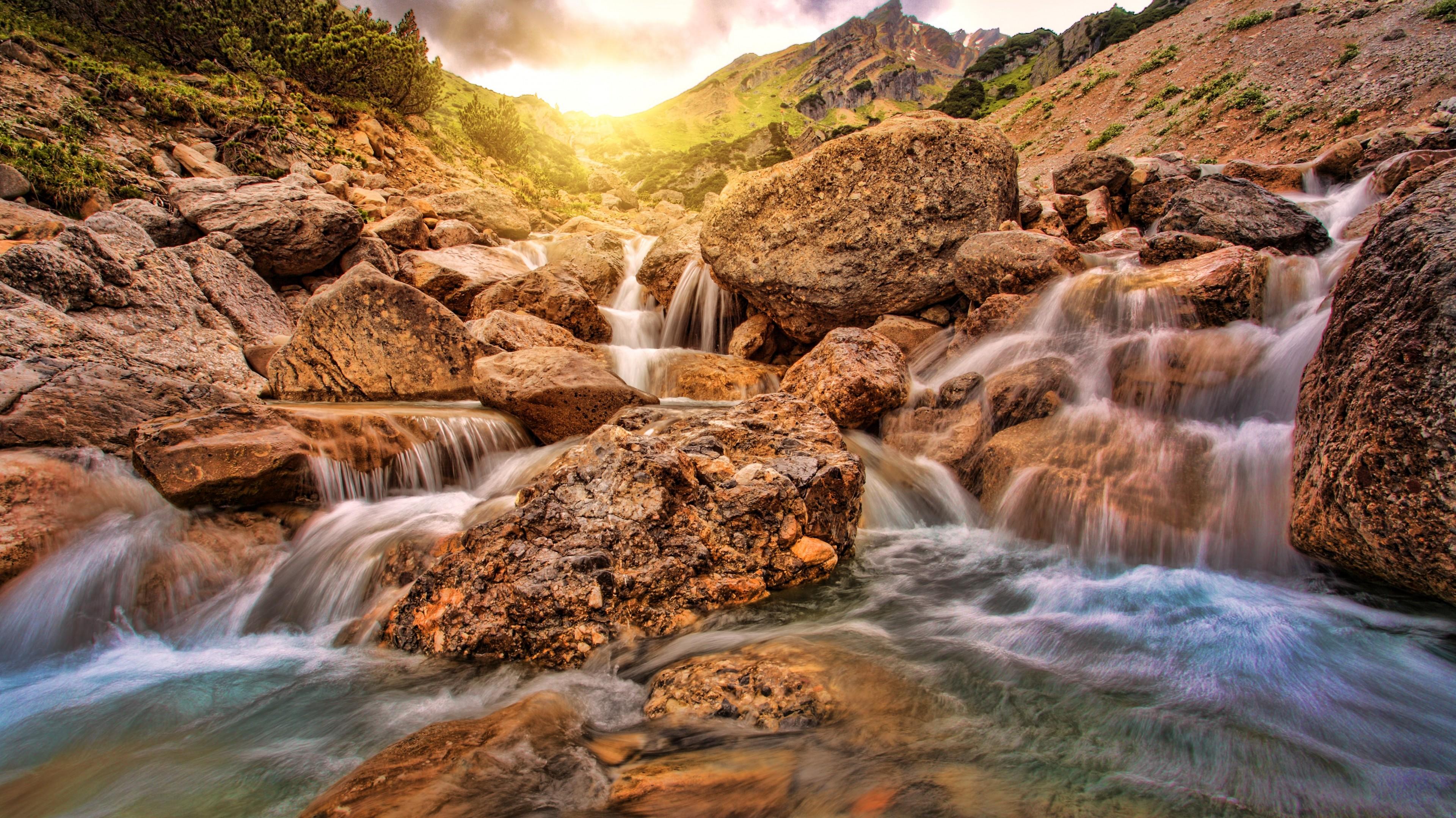 3840x2160 Ultra HD Waterfall Wallpaper With Sunset 4K Free Download