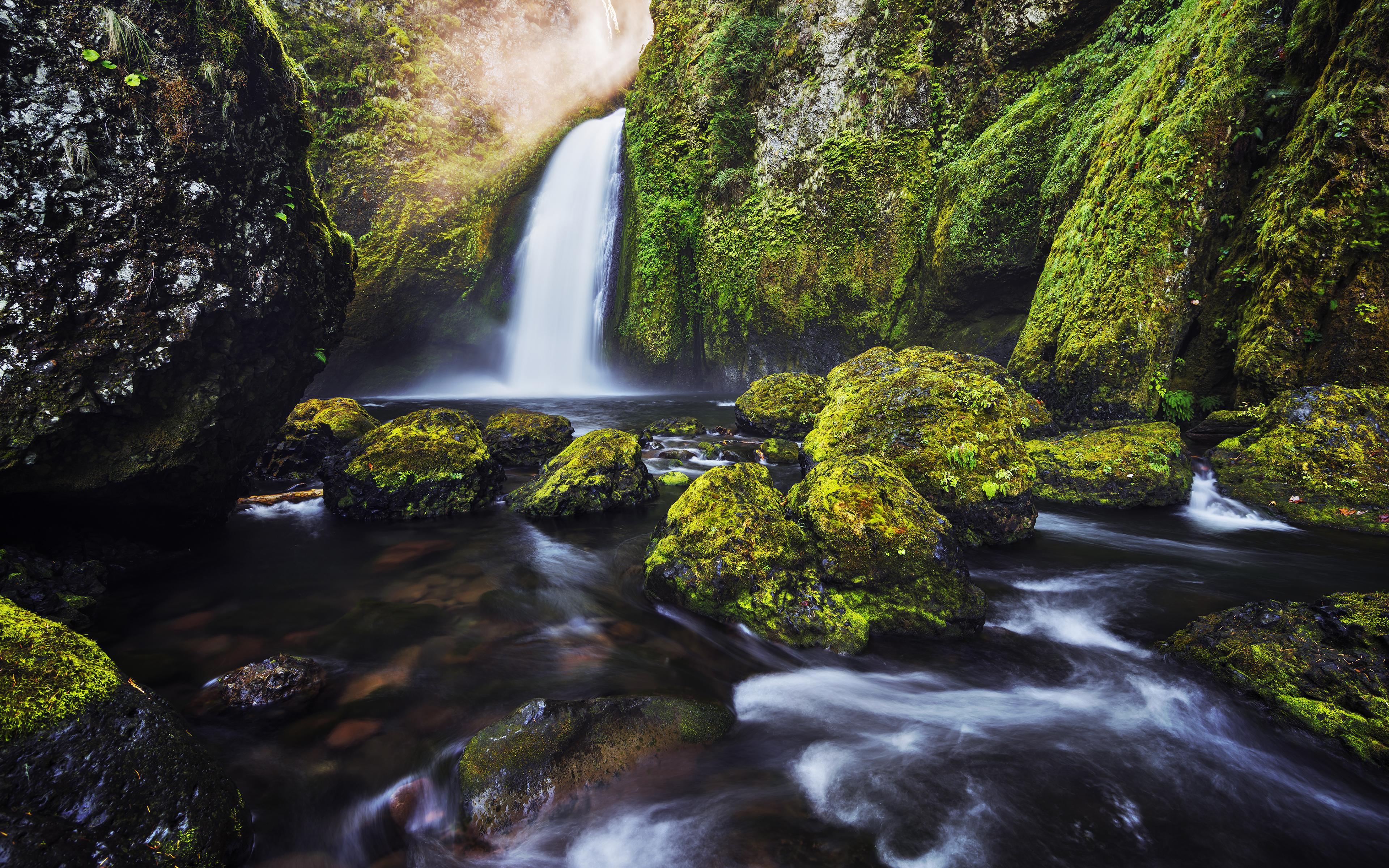 3840x2400 Download 3840x2400 wallpaper waterfall, landscape, green rocks, stream, river, moss, 4k, ultra HD 16: widescreen, 3840x2400 HD image, background, 22943