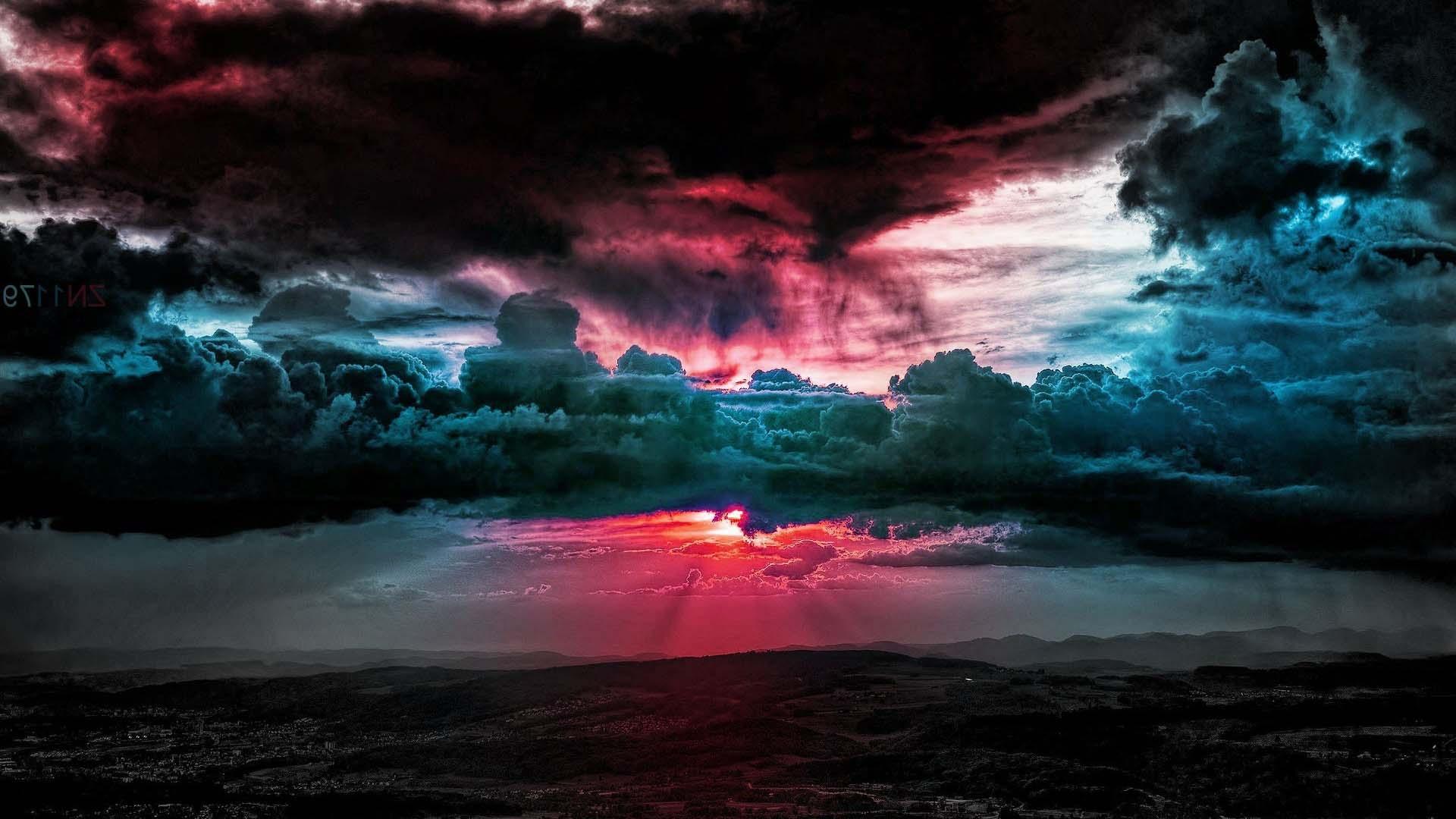 1920x1080 Black Blue Cloudy Sky In Sunbeam Background HD Sky Wallpaper