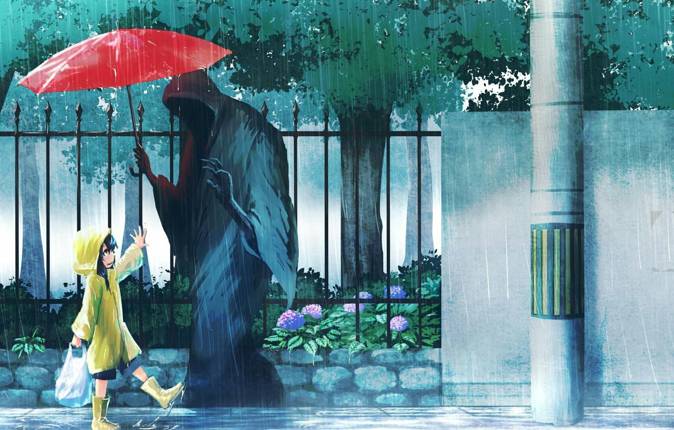 1332x850 Anime Girl Umbrella Wallpaper
