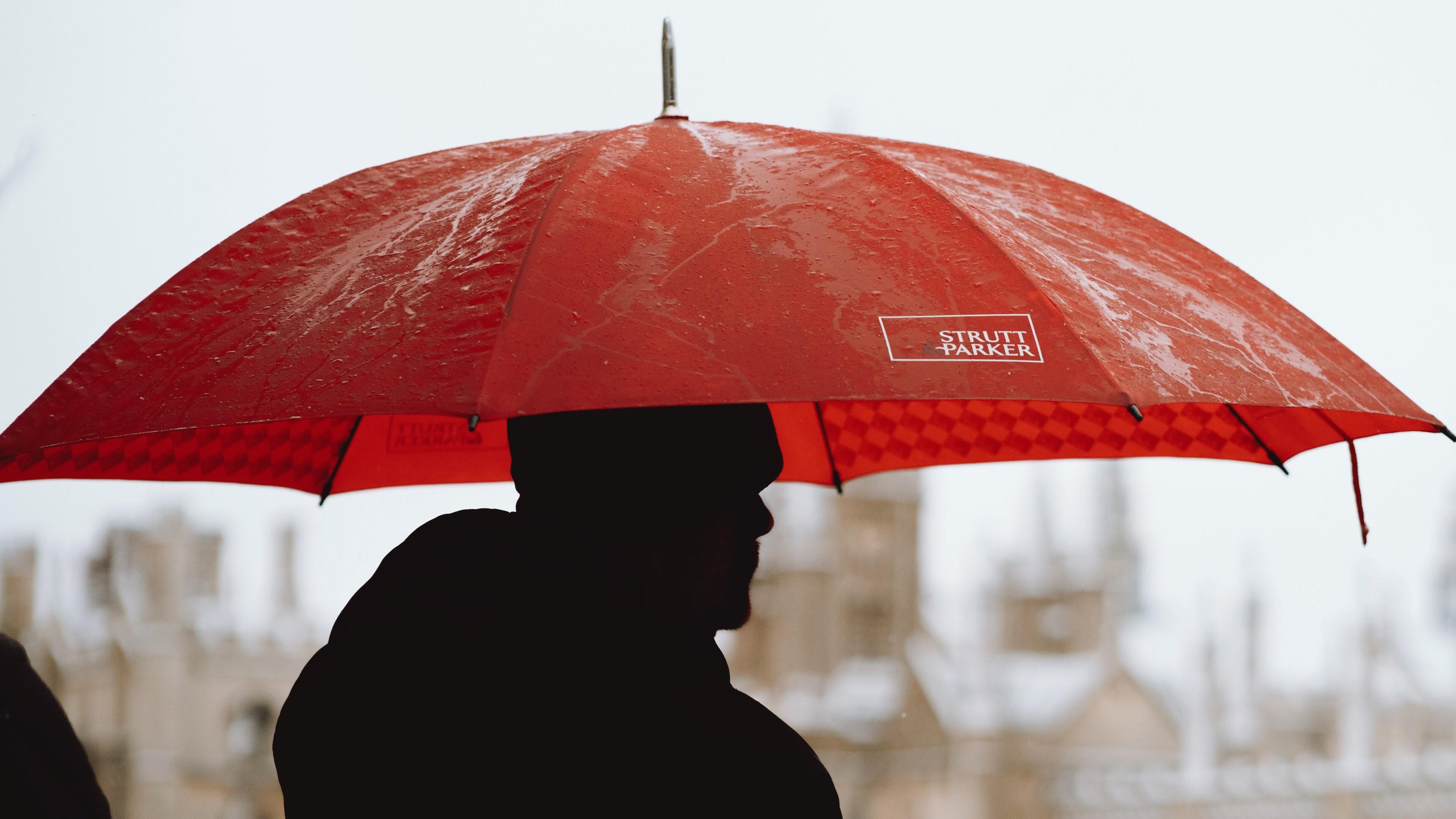 3840x2160 Man With Red Umbrella In Rainy Season 4k Wallpaper Person With Umbrella