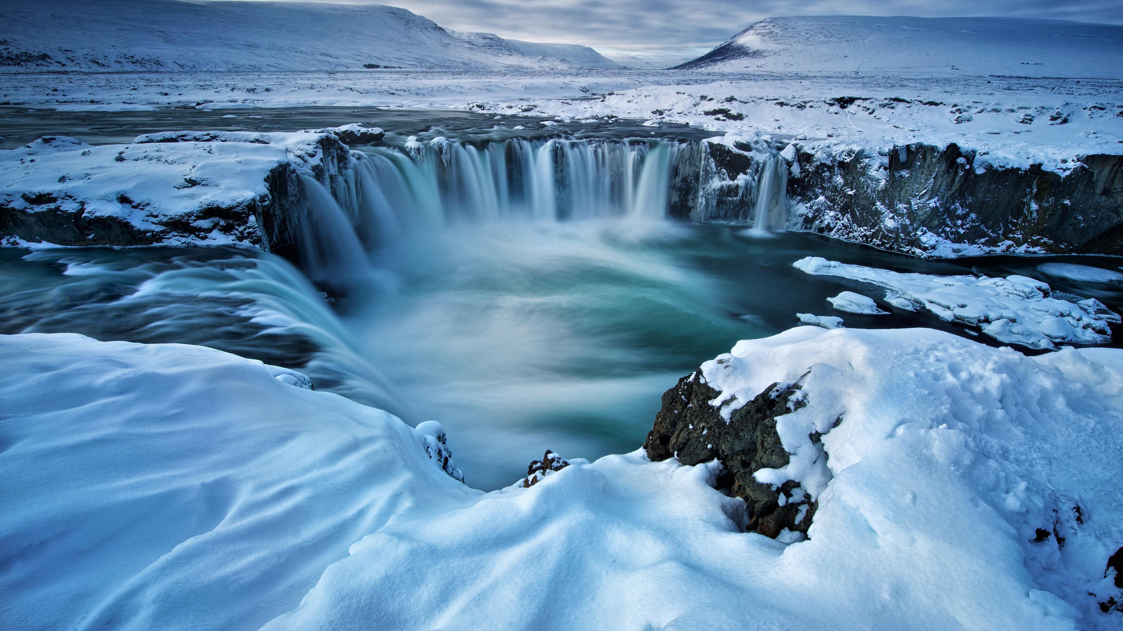 3840x2160 Godafoss Waterfall Winter Iceland UHD 4K Wallpaper