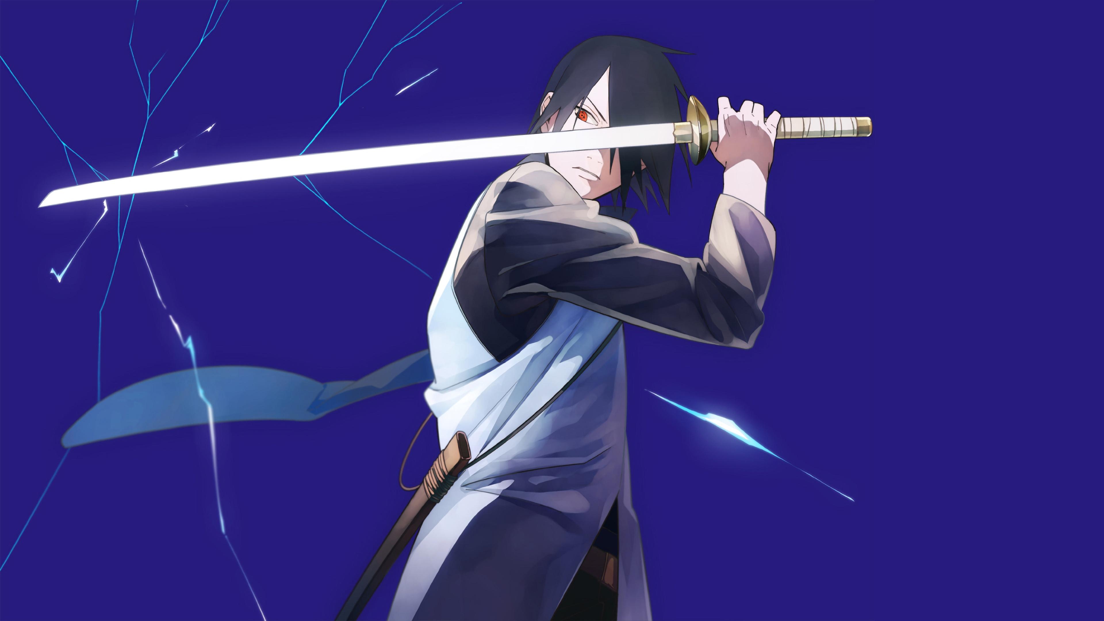 3840x2160 Uchiha Sasuke Katana Lightning Boruto Anime 4K