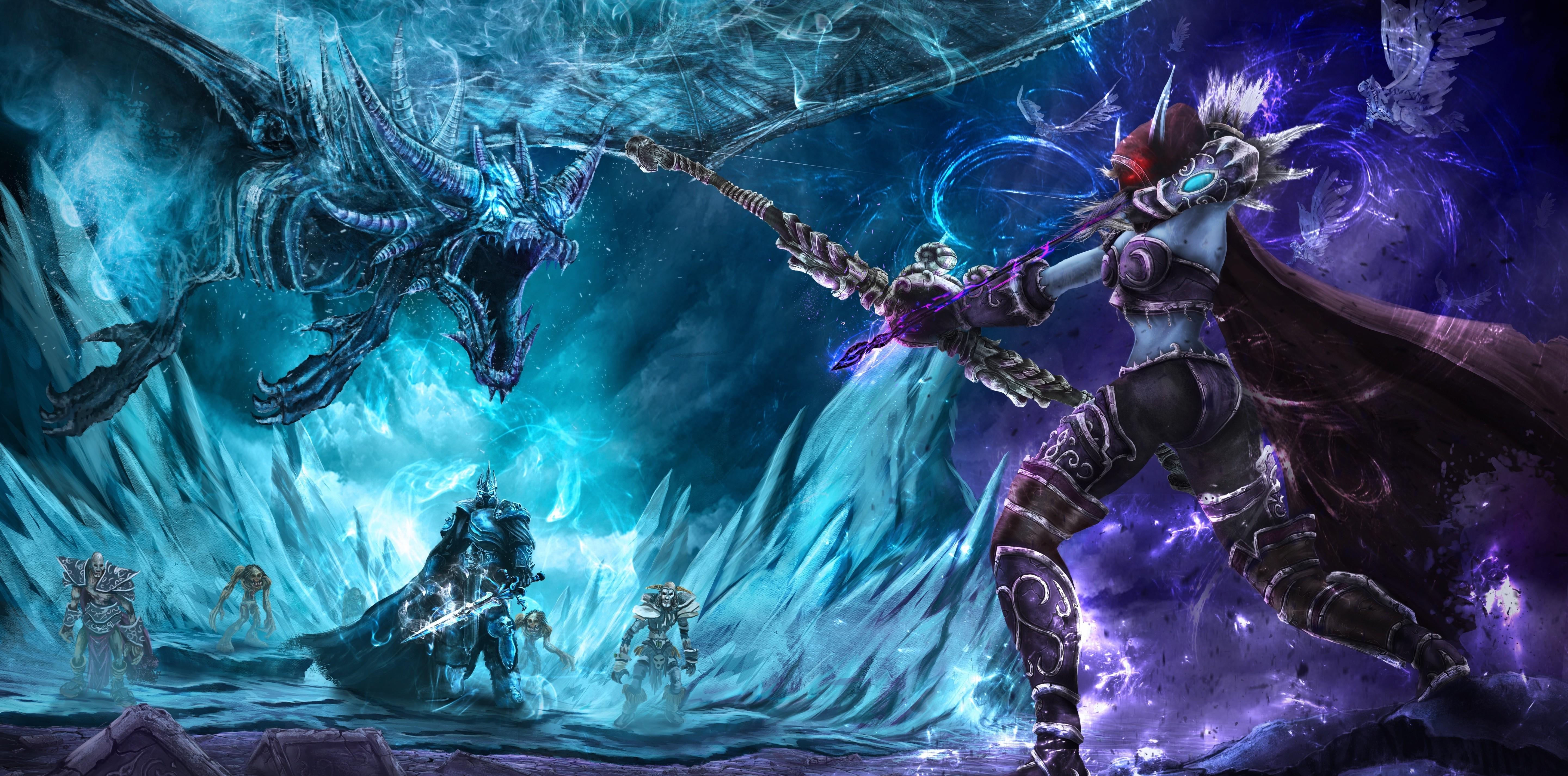 5762x2852 heroes Of The Storm, Lich King, World Of Warcraft, Sylvanas Windrunner, Archers, Dragon, Undead Wallpaper HD / Desktop and Mobile Background